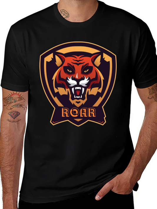 Roar Tiger Graphic Tee - Black Cotton T-Shirt