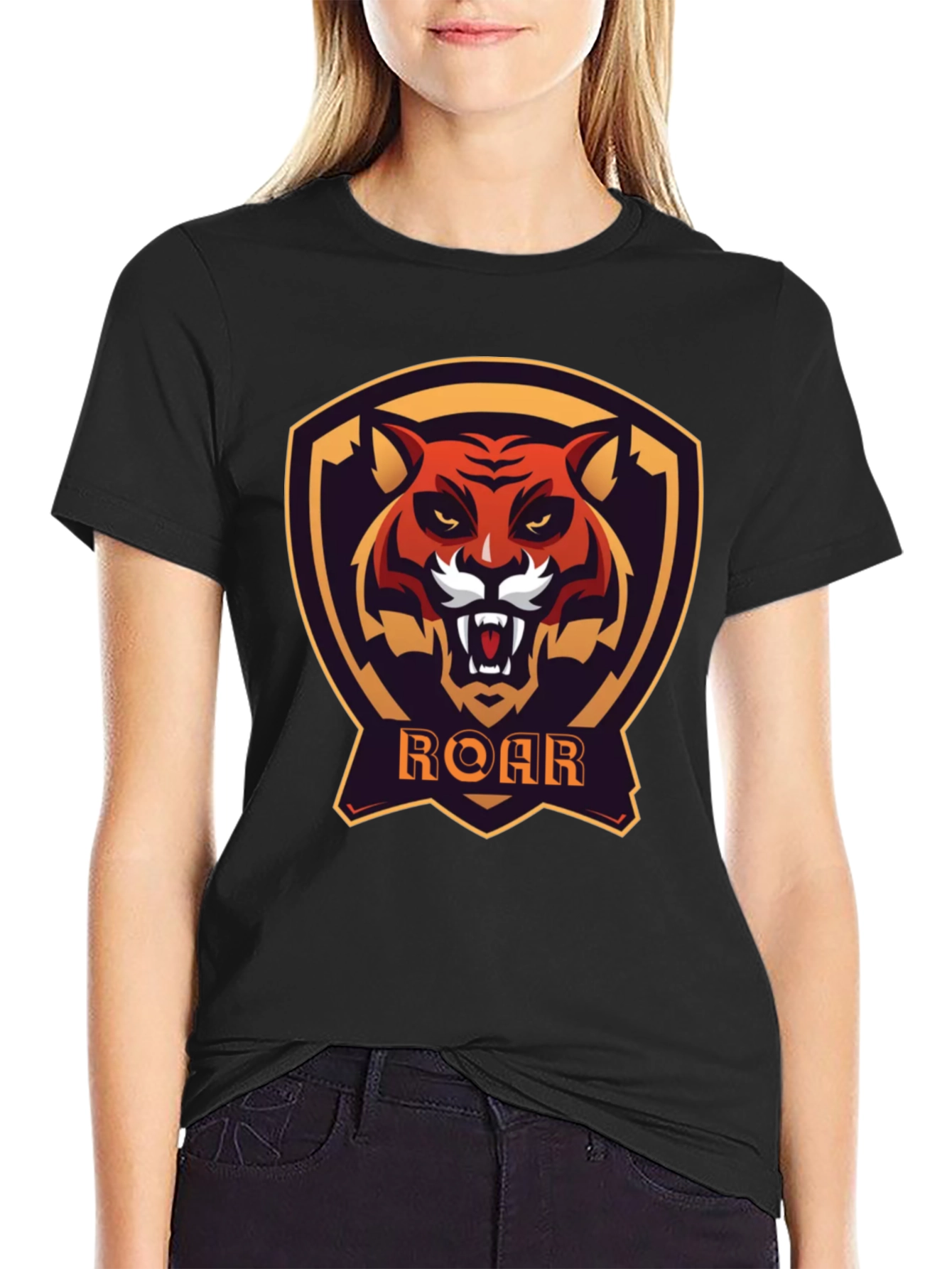 Roar Tiger Graphic Tee - Black Cotton T-Shirt