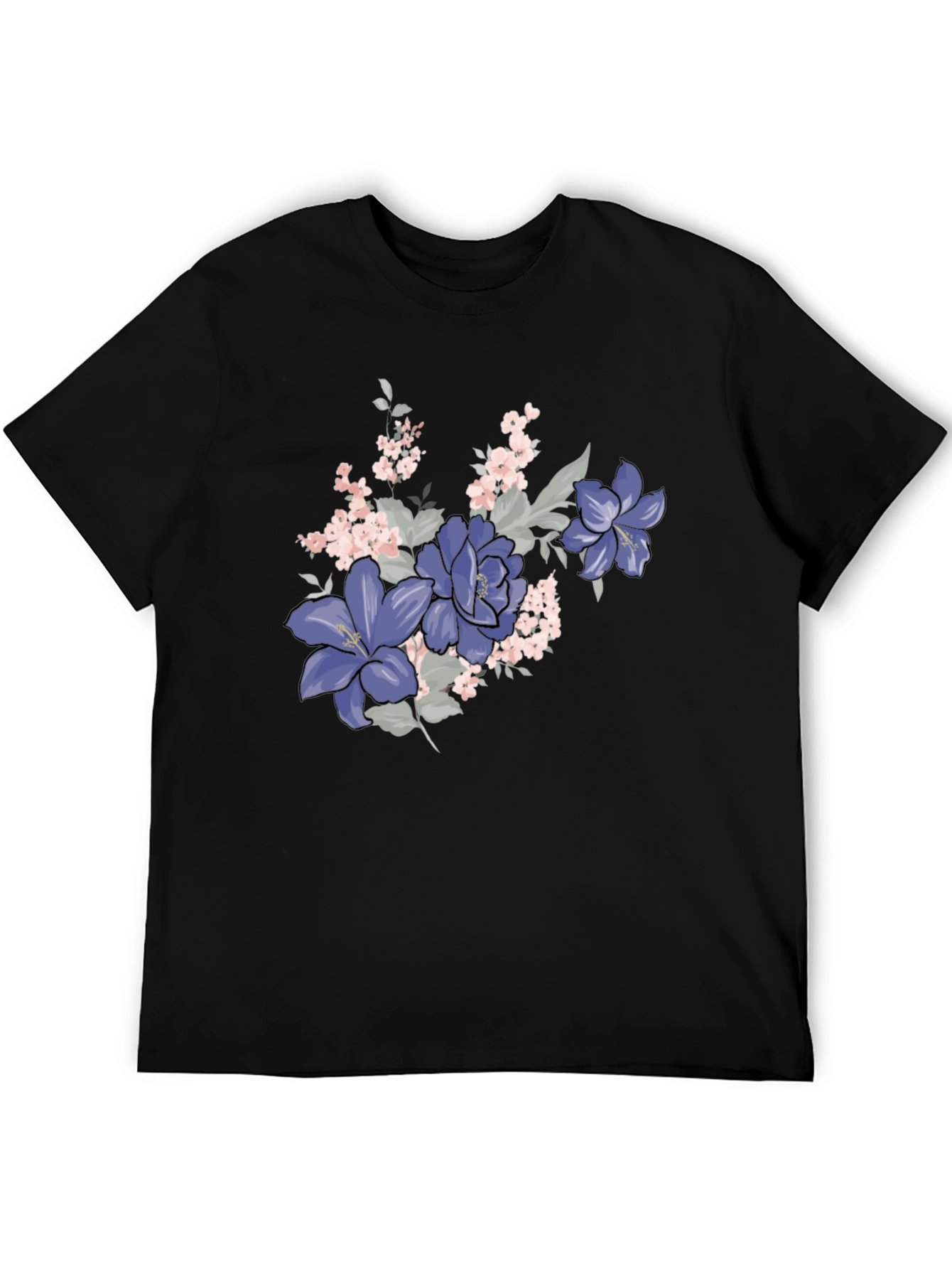 Floral T-Shirt - Black with Purple Flowers