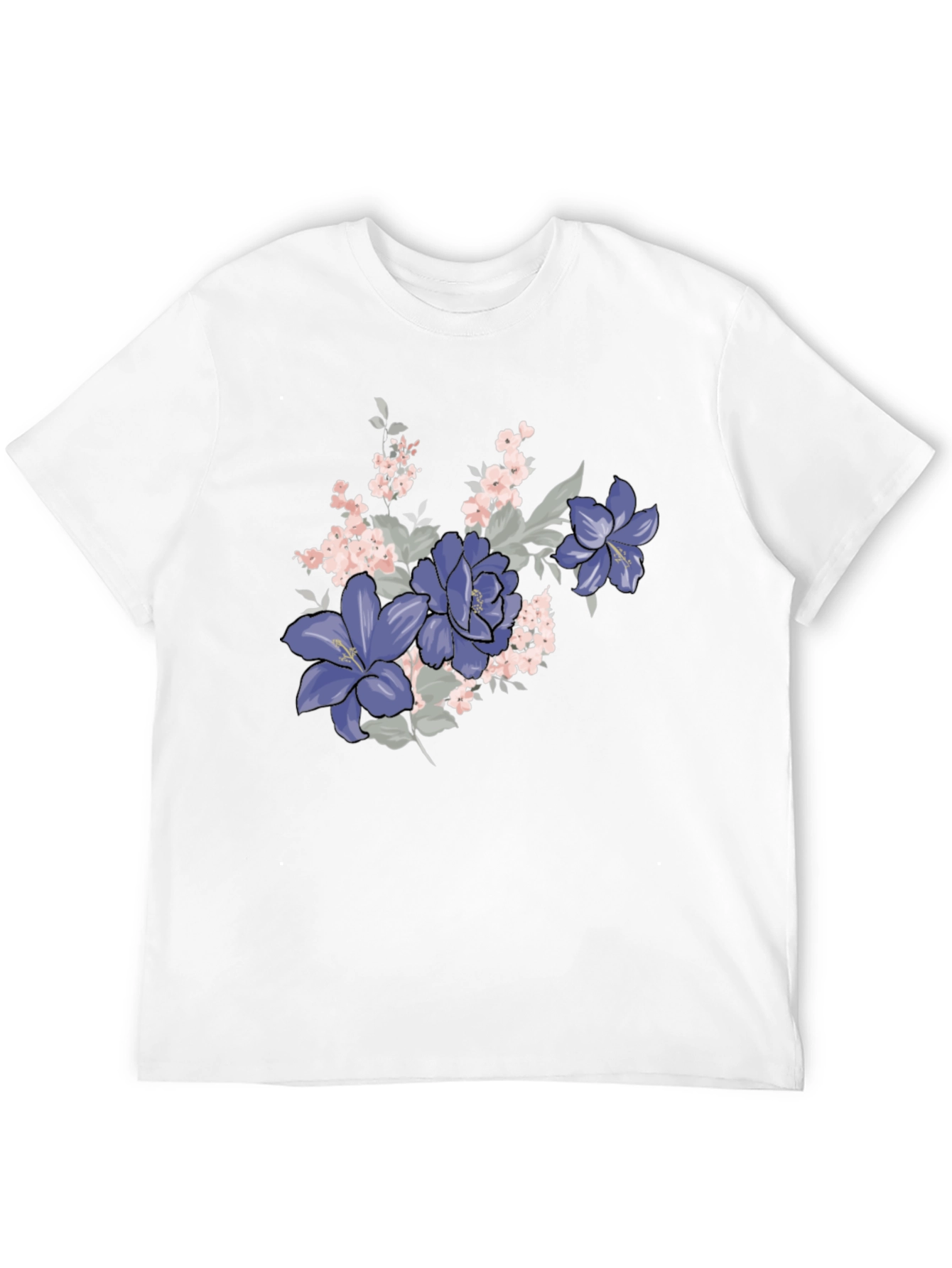 Floral T-Shirt - Black with Purple Flowers