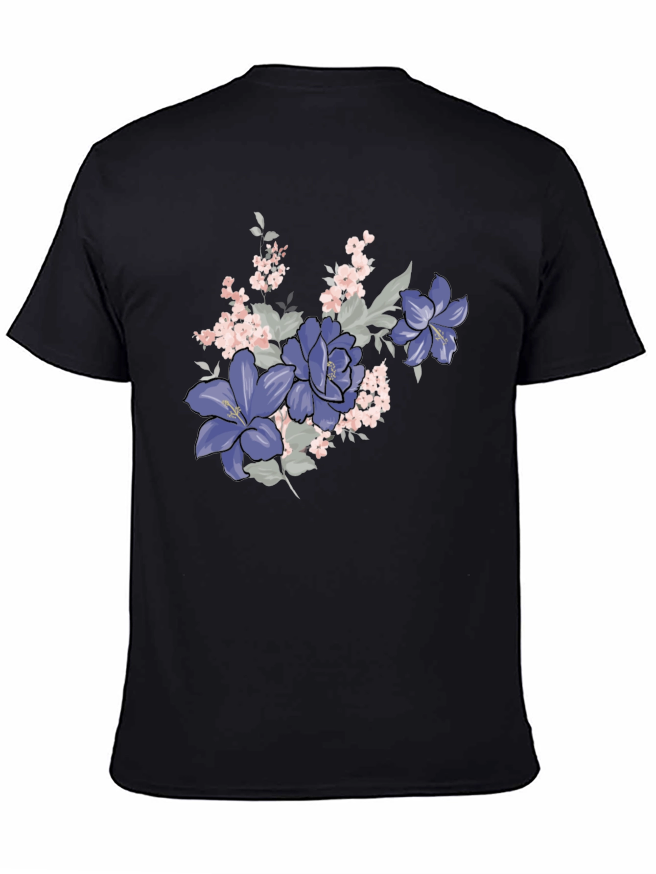 Floral T-Shirt - Black with Purple Flowers
