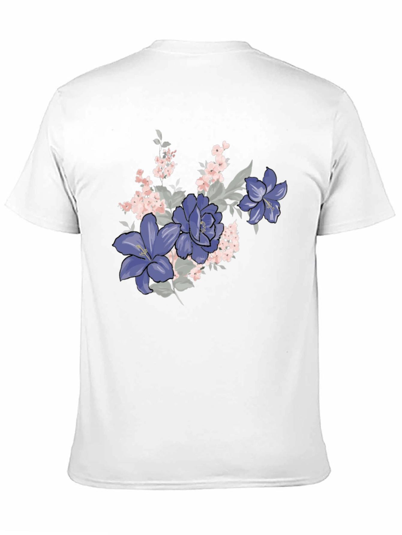 Floral T-Shirt - Black with Purple Flowers