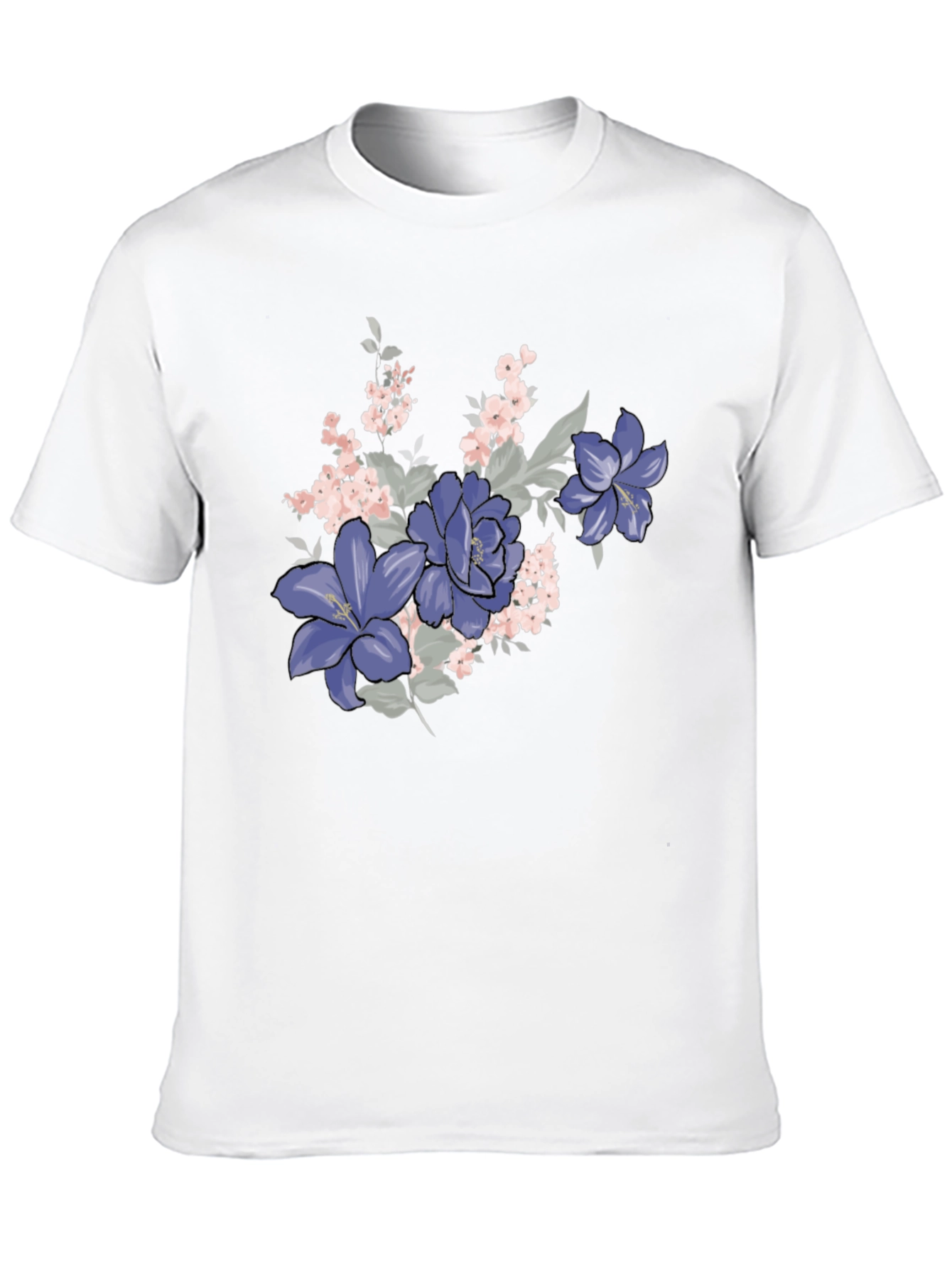 Floral T-Shirt - Black with Purple Flowers
