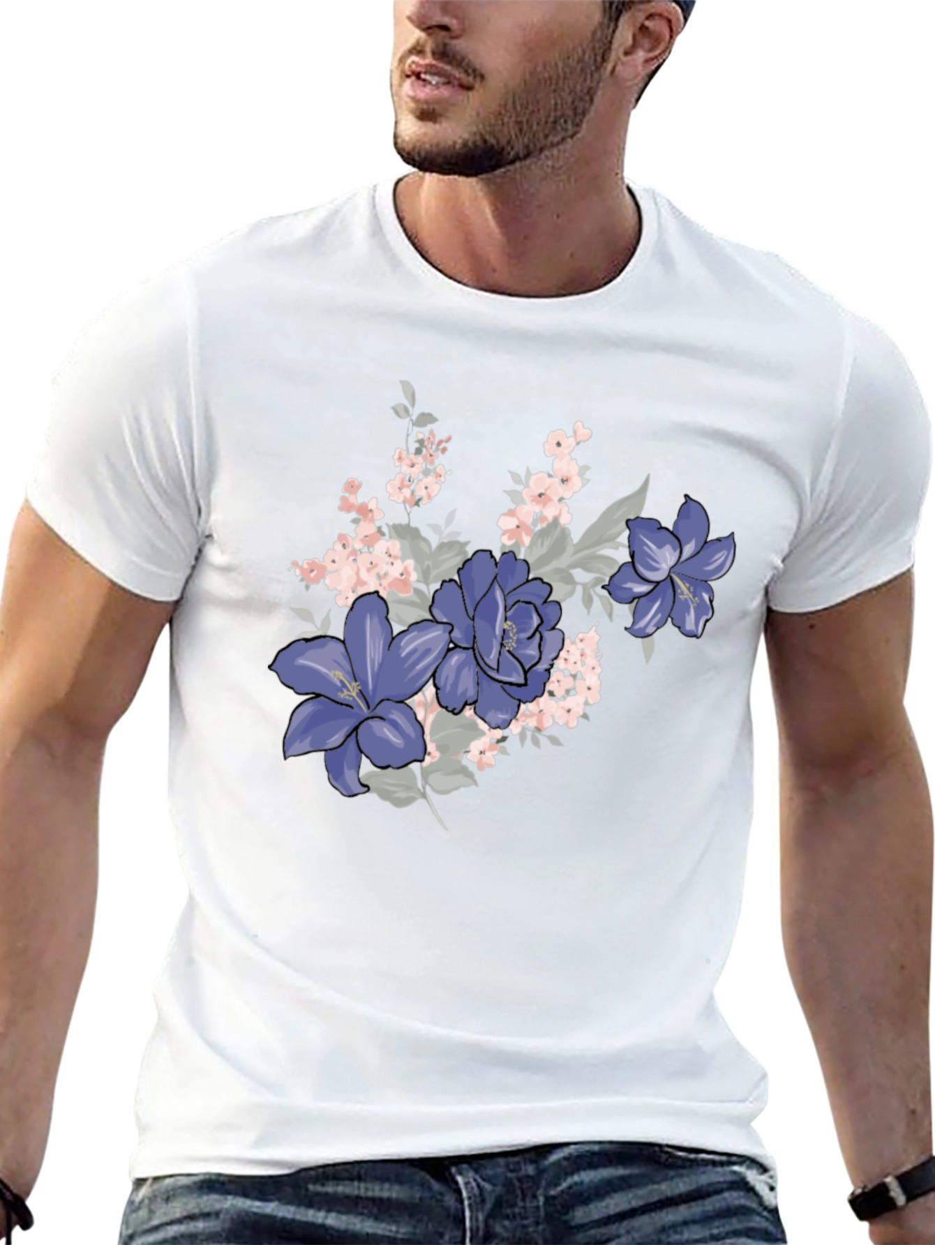 Floral T-Shirt - Black with Purple Flowers