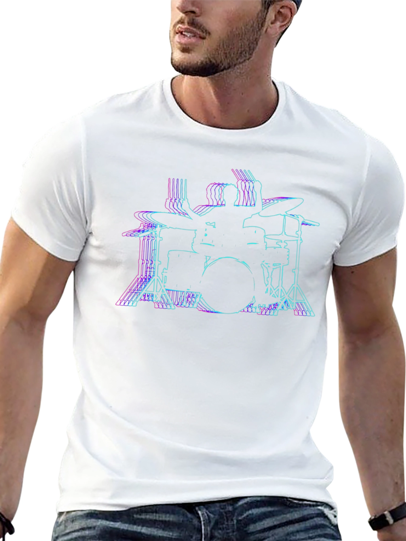 Drummer Outline Black T-Shirt - Music Lover Tee