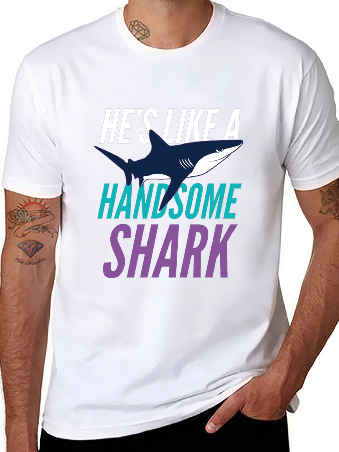 Hes Like a Handsome Shark Novelty Graphic Tee