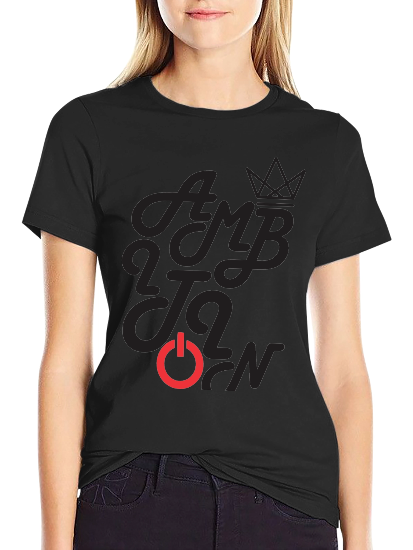Ambition Power On Black Graphic T-Shirt