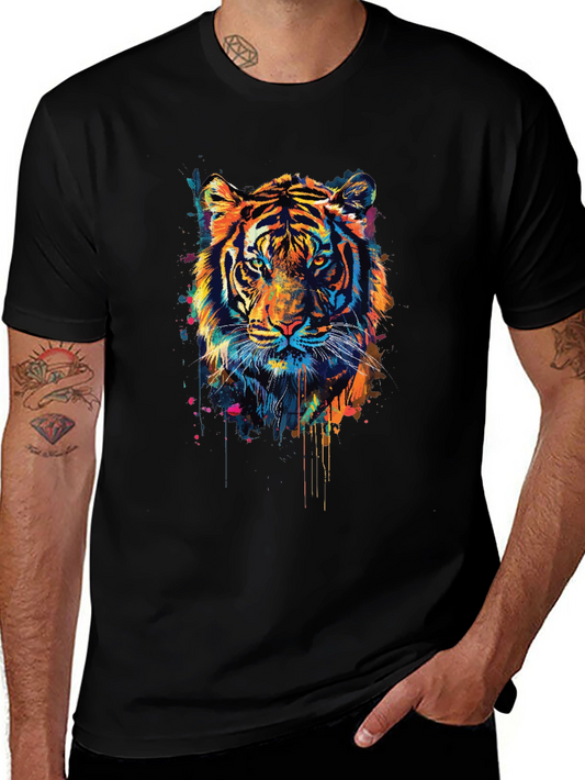 Colorful Tiger Graphic Tee - Mens Black T-Shirt