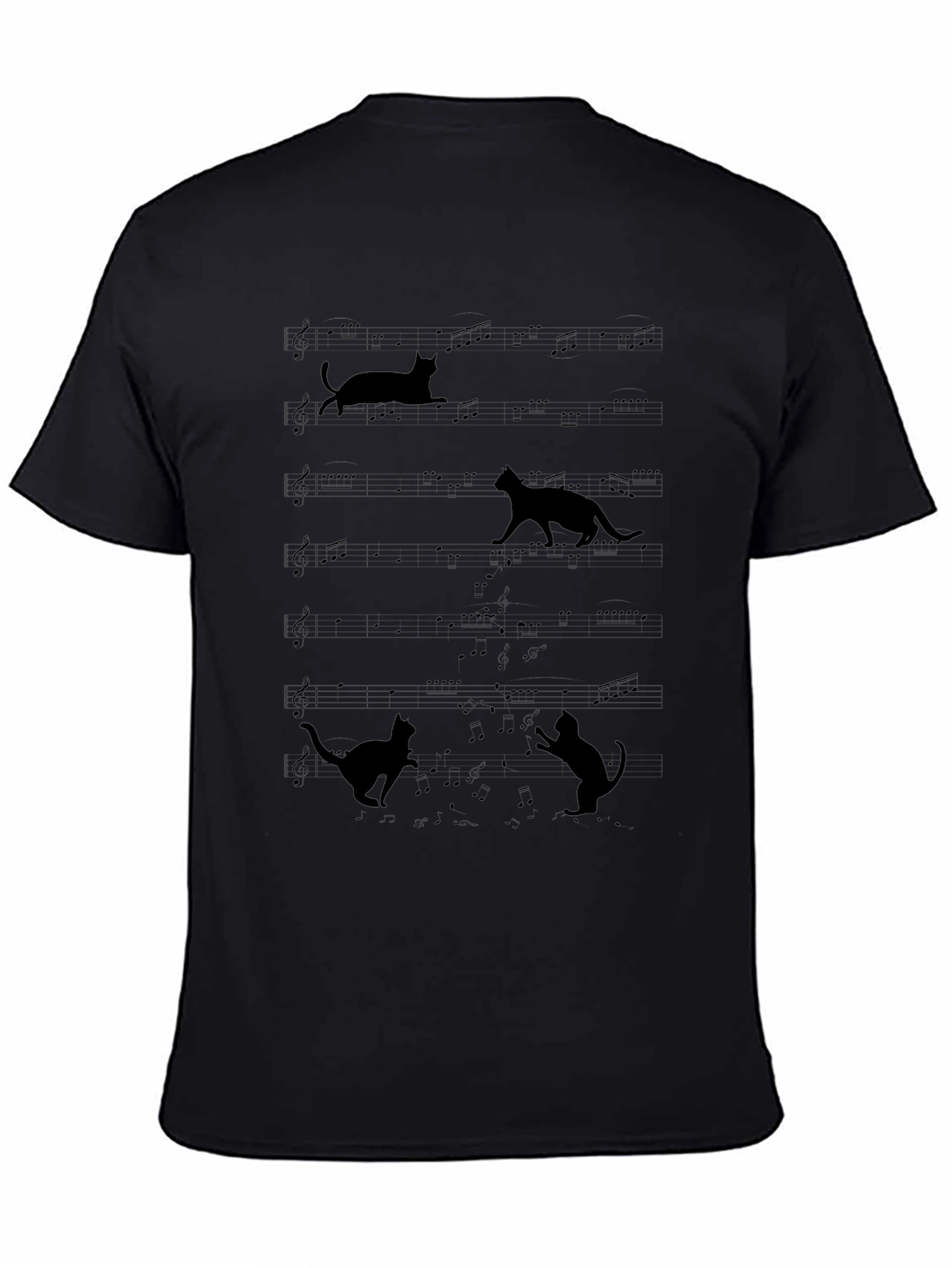 Cats on Sheet Music Black T-Shirt