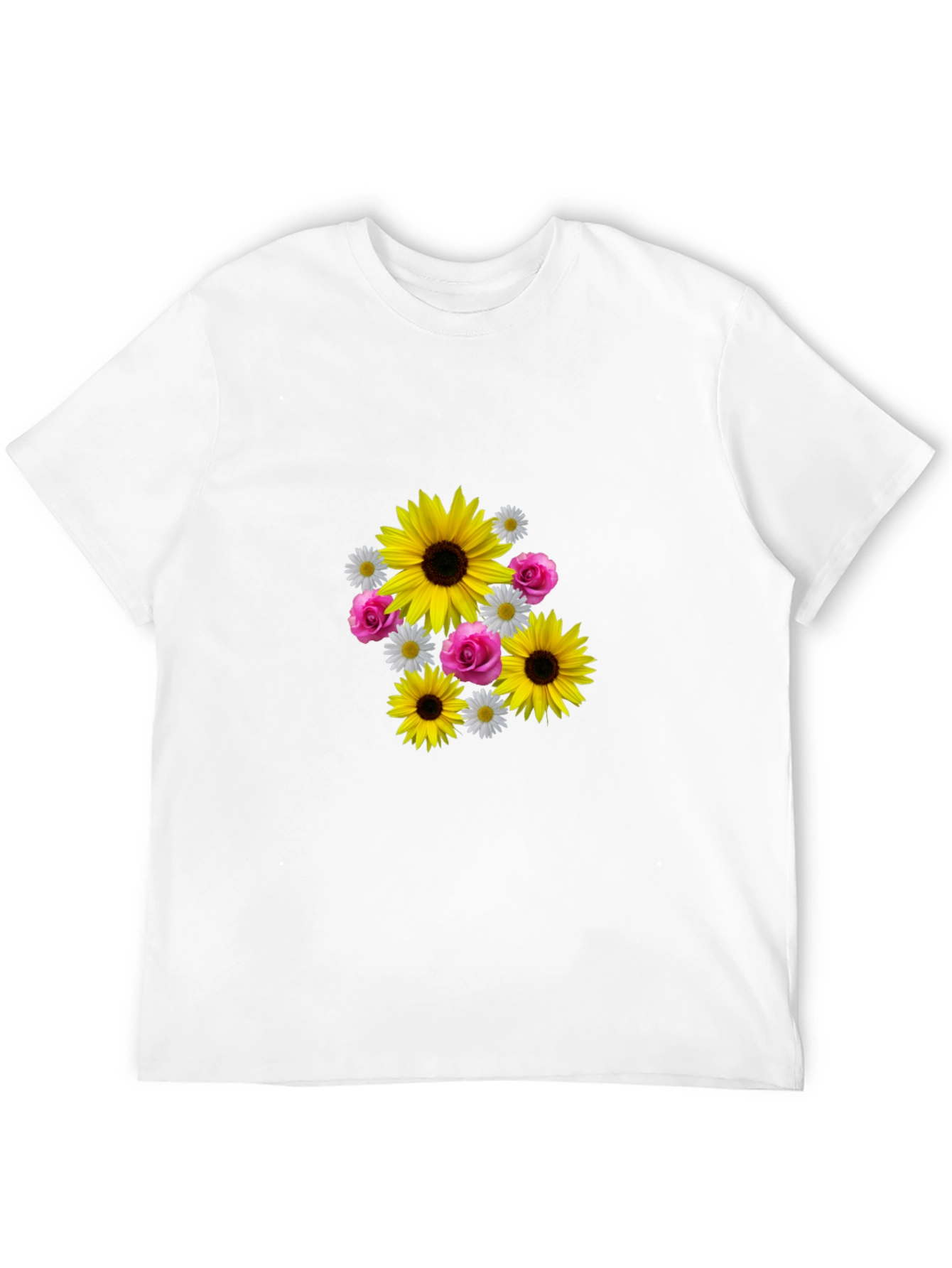 Sunflower Floral Graphic Tee - Casual Black T-Shirt