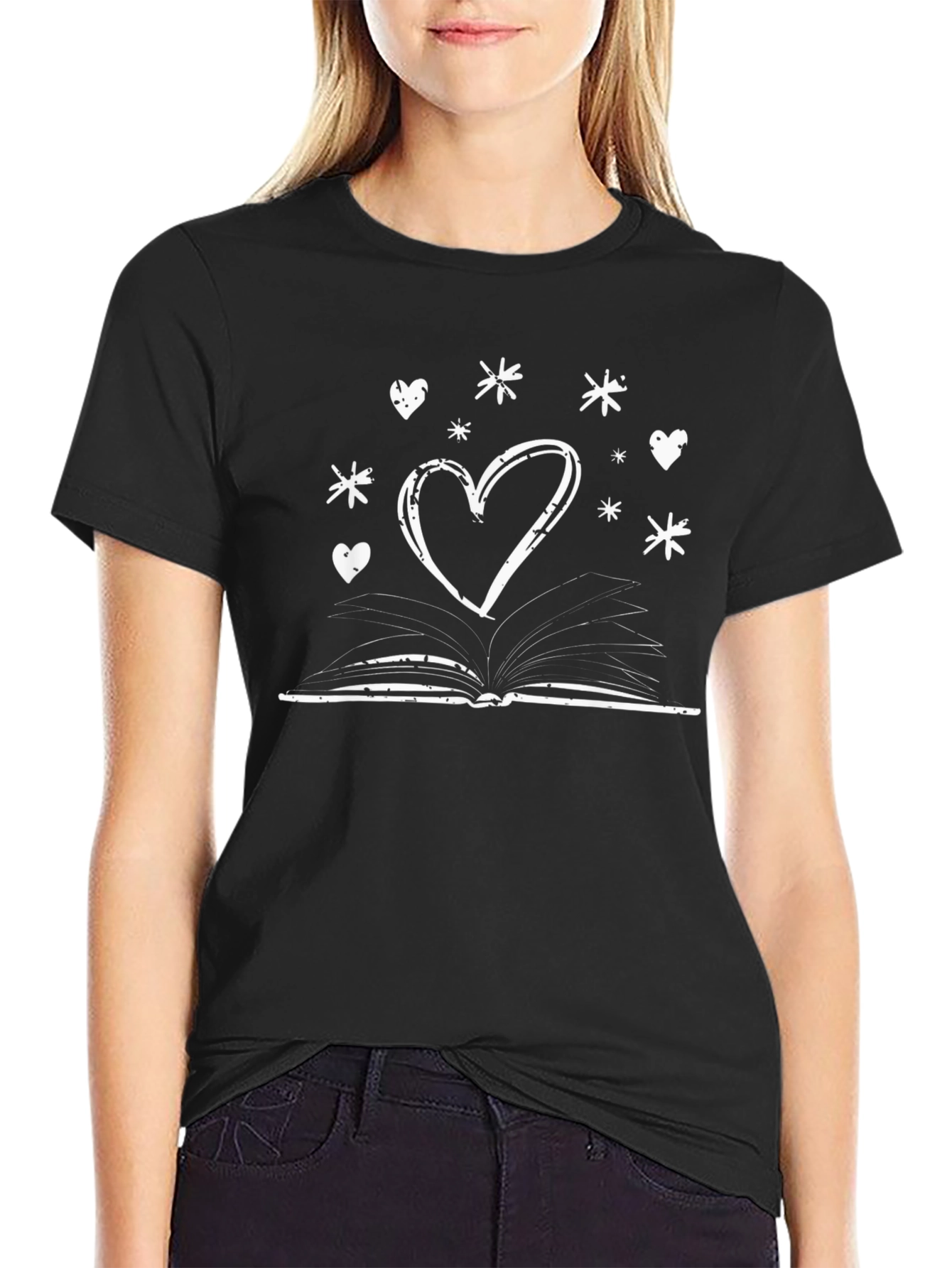 Book Lovers Heart Tee - Open Book with Heart