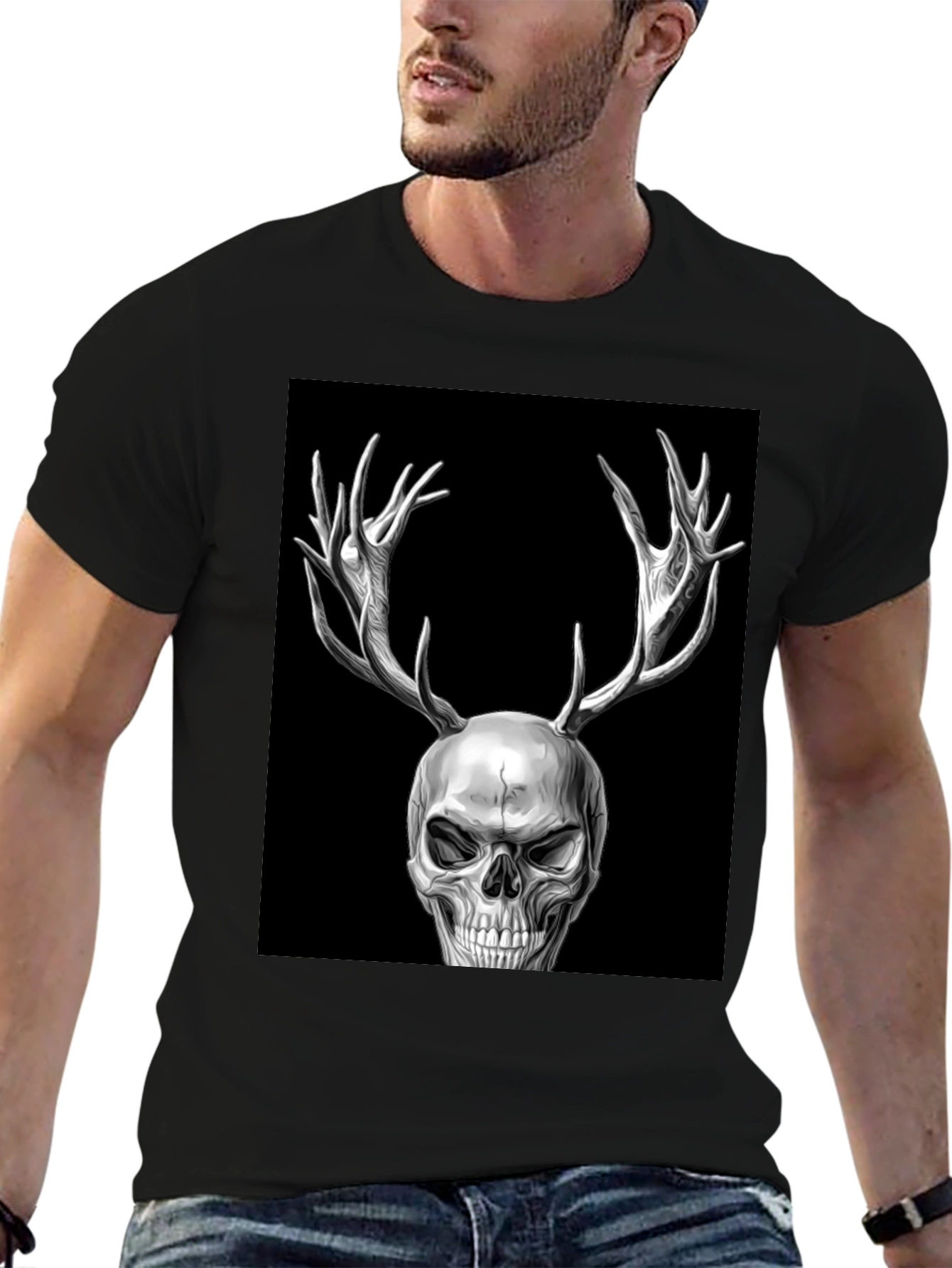 Skull with Antlers Graphic T-Shirt