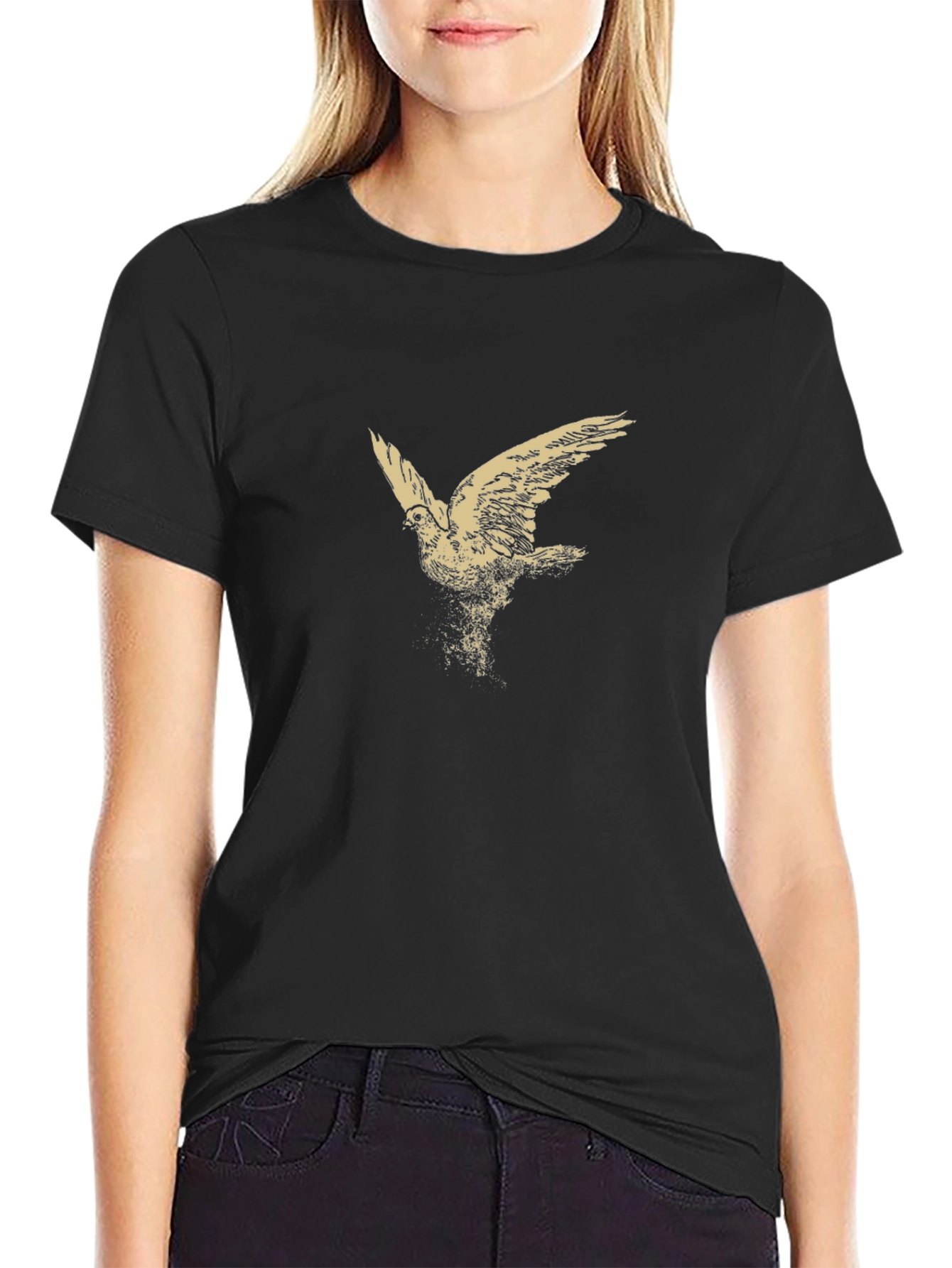 Mens Black T-Shirt with Bird Print