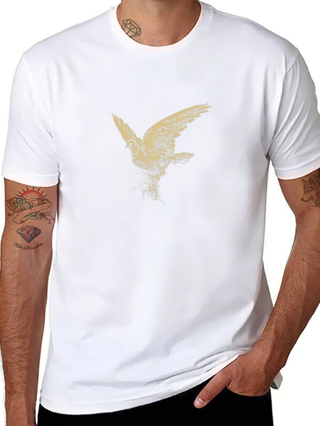 Mens Black T-Shirt with Bird Print