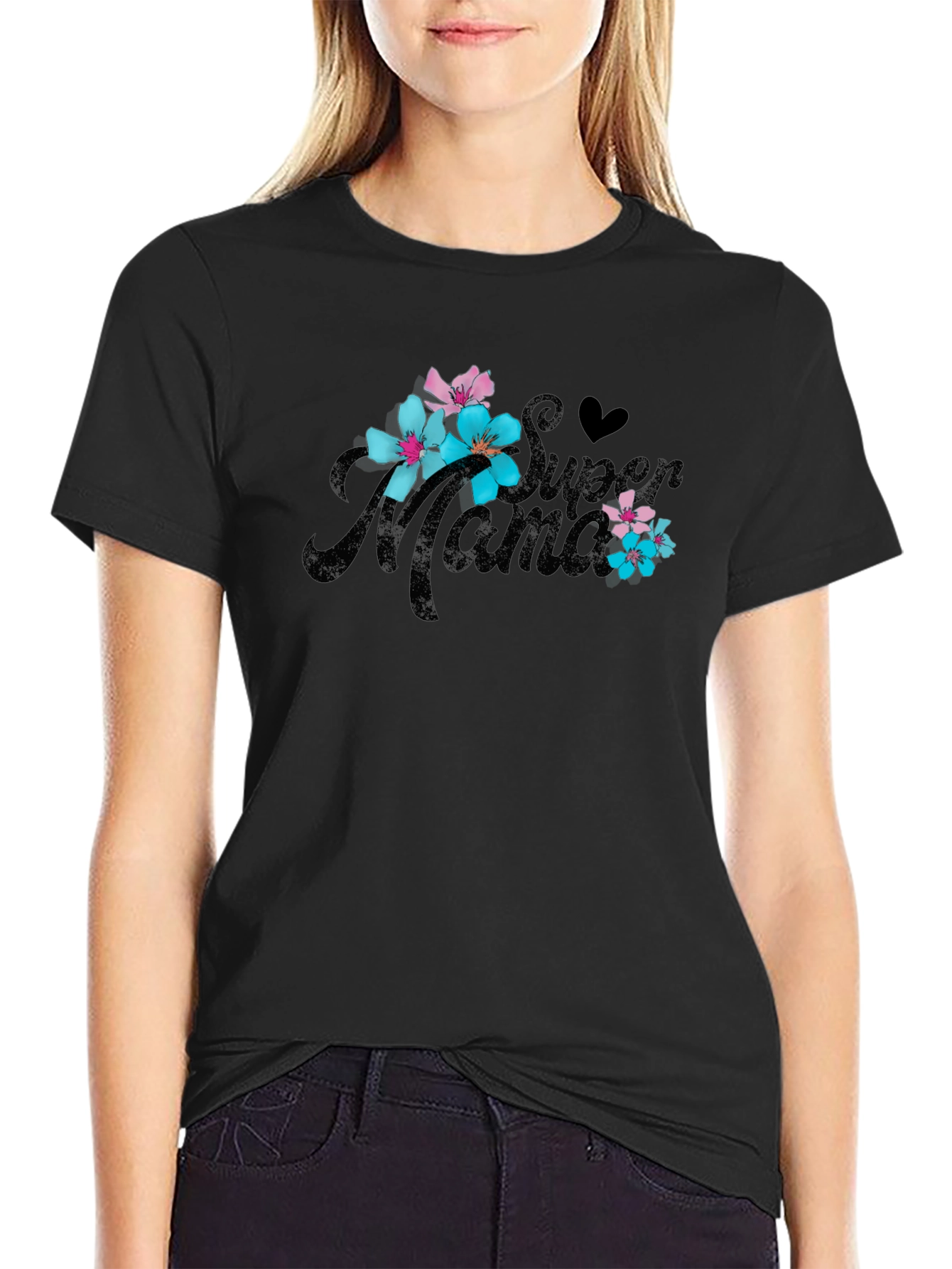 Super Mama Floral T-Shirt - Black