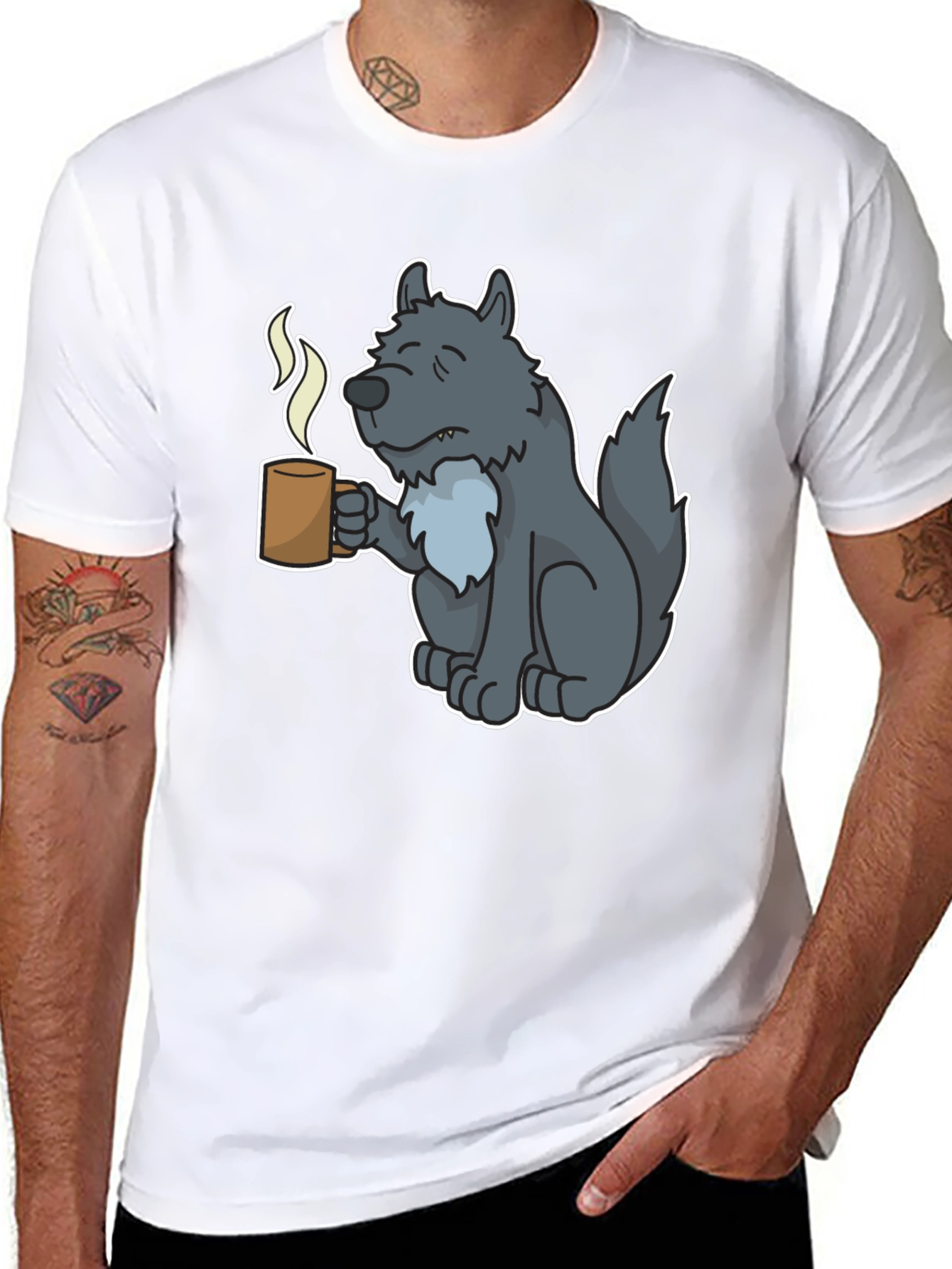 Wolf Coffee T-Shirt - Unique Cartoon Design