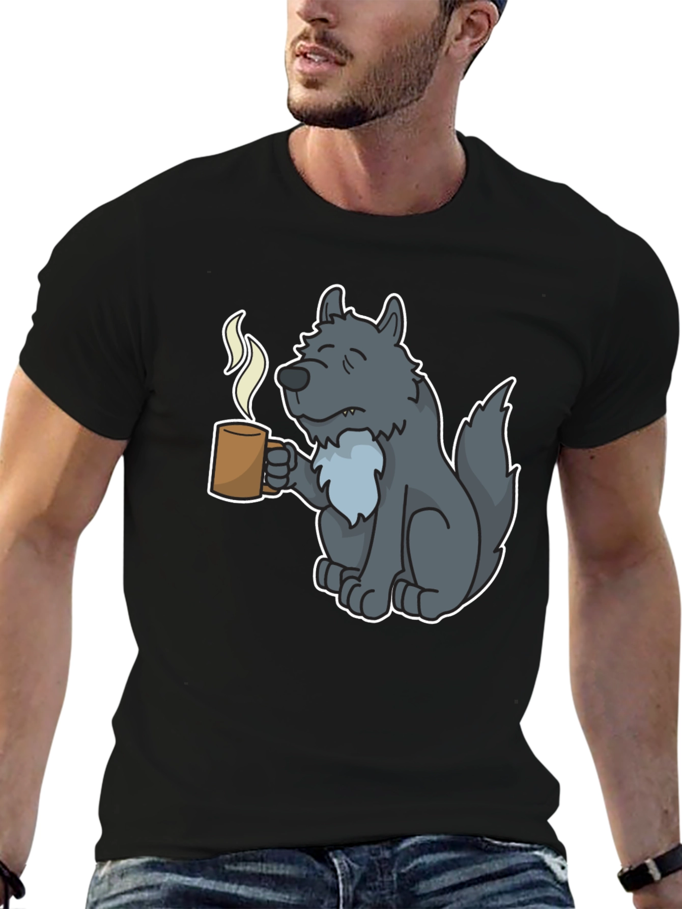 Wolf Coffee T-Shirt - Unique Cartoon Design
