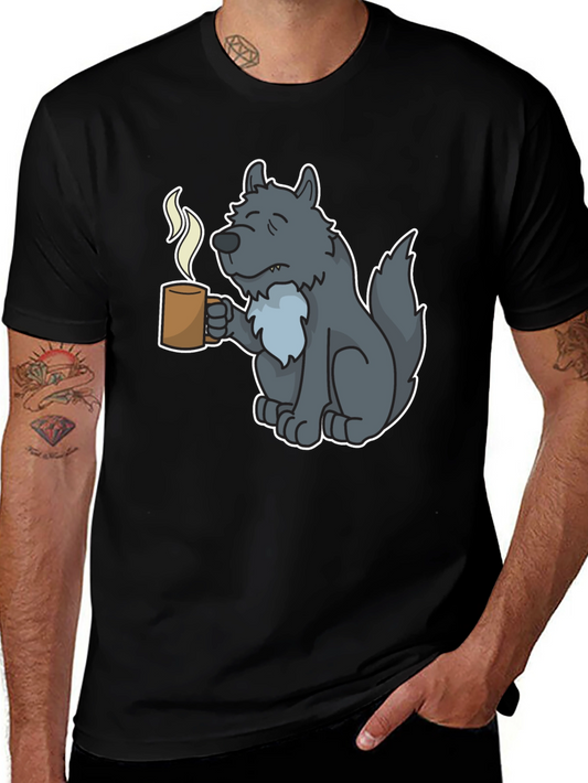 Wolf Coffee T-Shirt - Unique Cartoon Design
