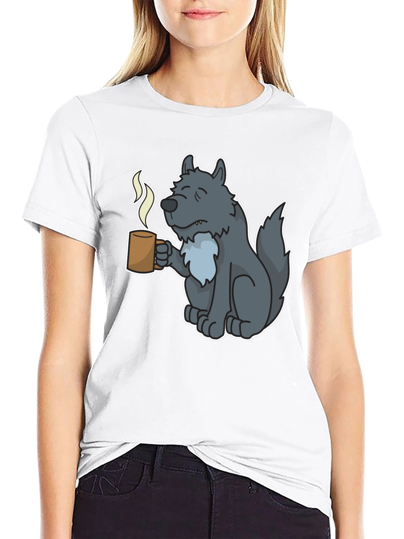 Wolf Coffee T-Shirt - Unique Cartoon Design