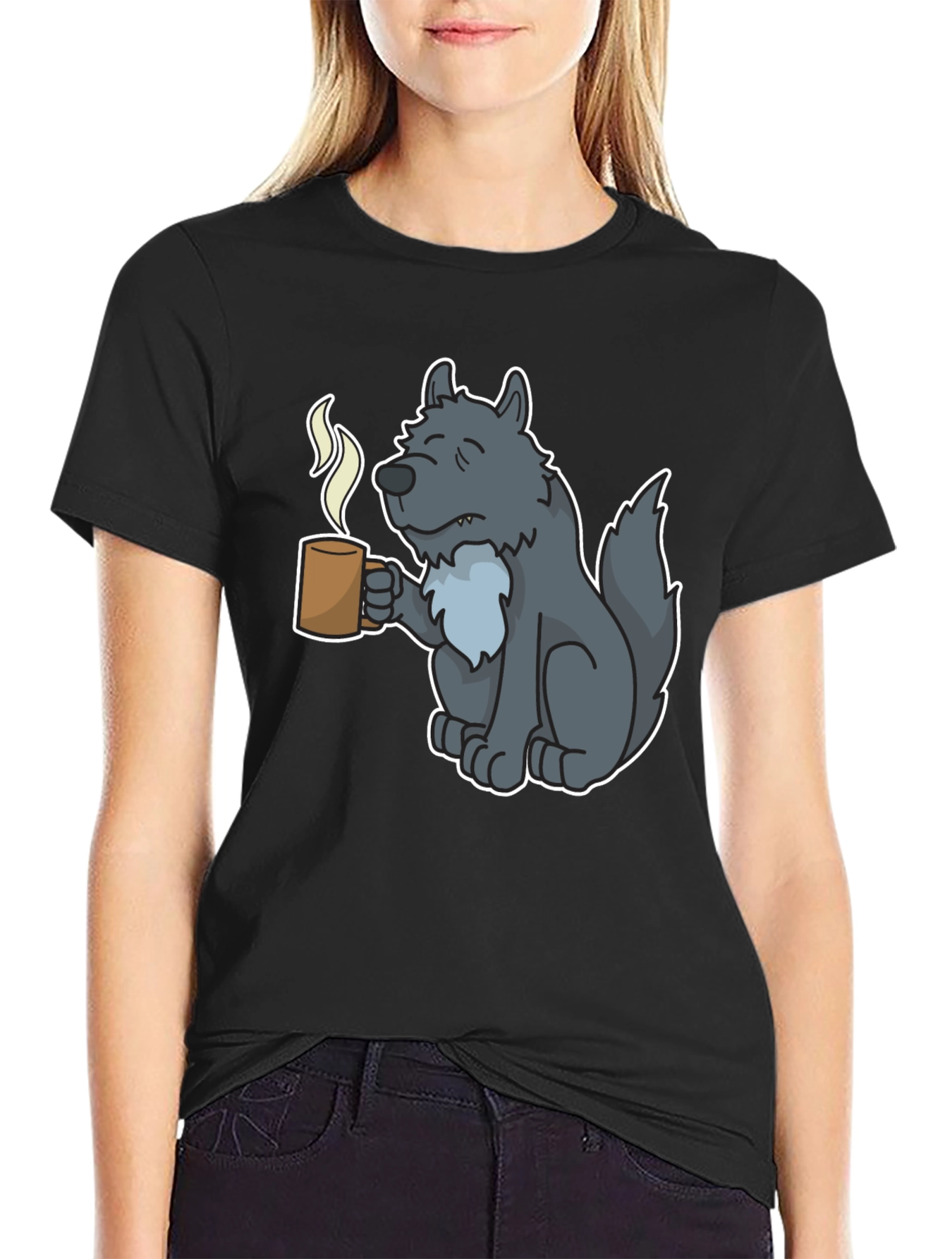 Wolf Coffee T-Shirt - Unique Cartoon Design