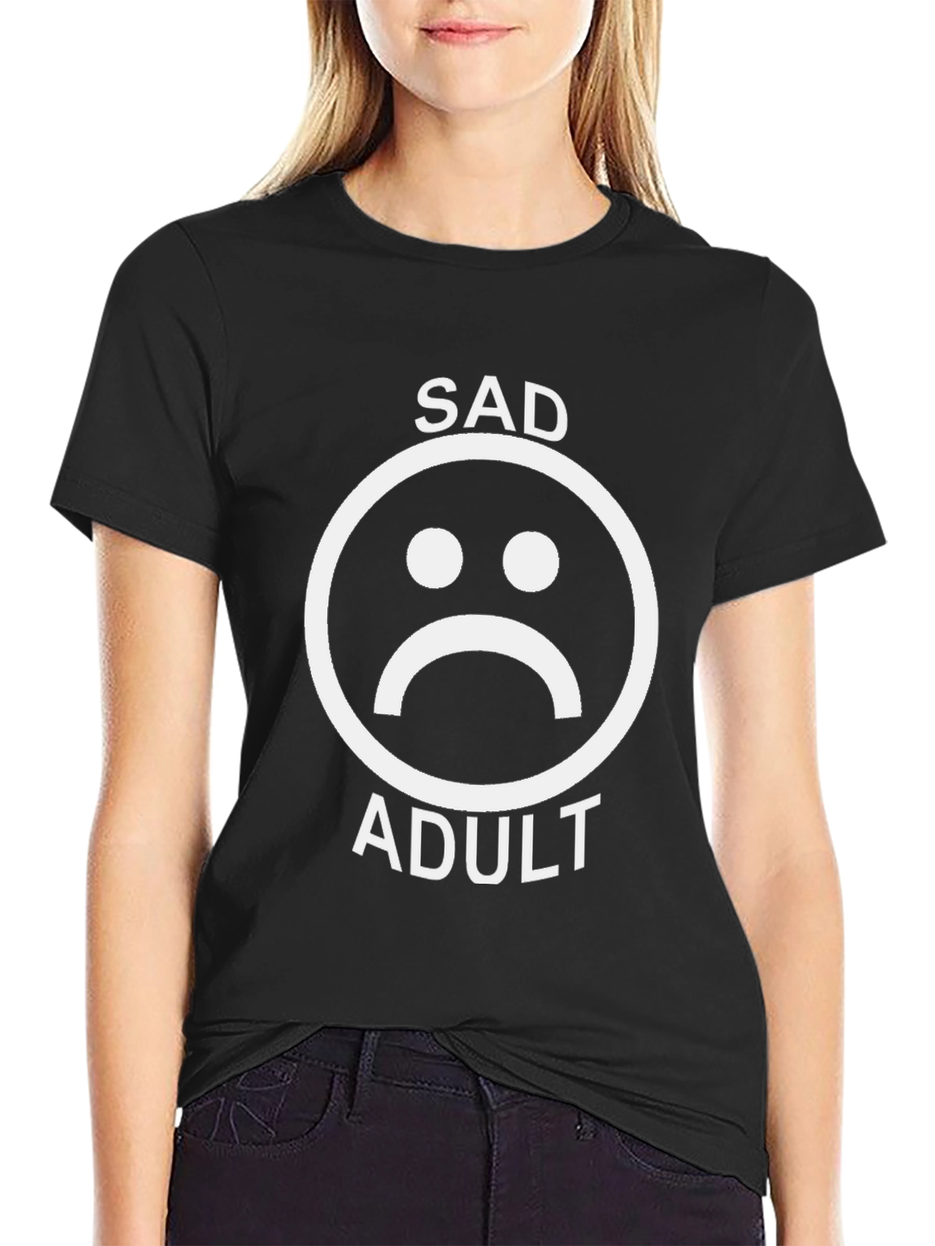 Sad Adult Graphic T-Shirt - Unisex Black Tee