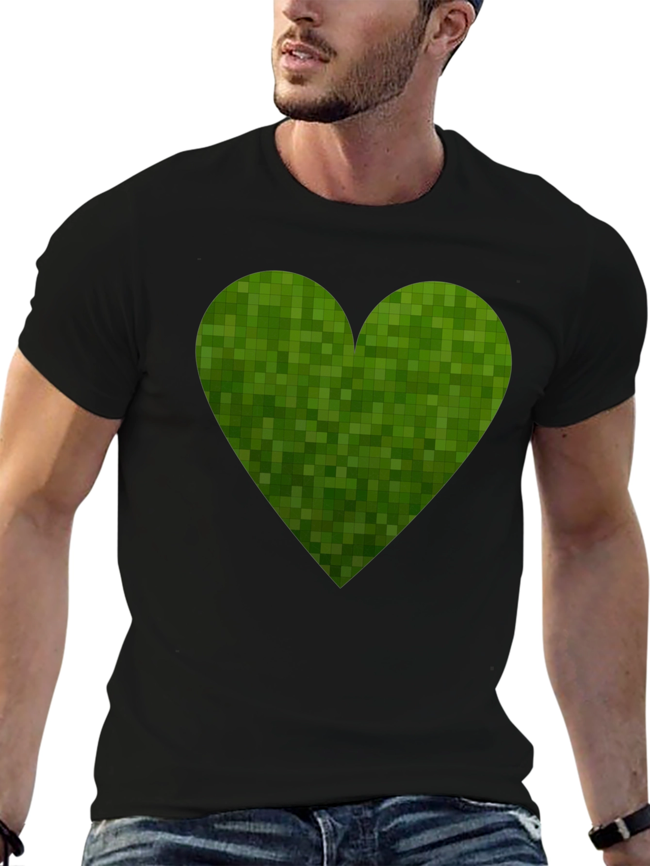 Pixelated Heart Graphic Tee - Stylish Black Cotton T-Shirt
