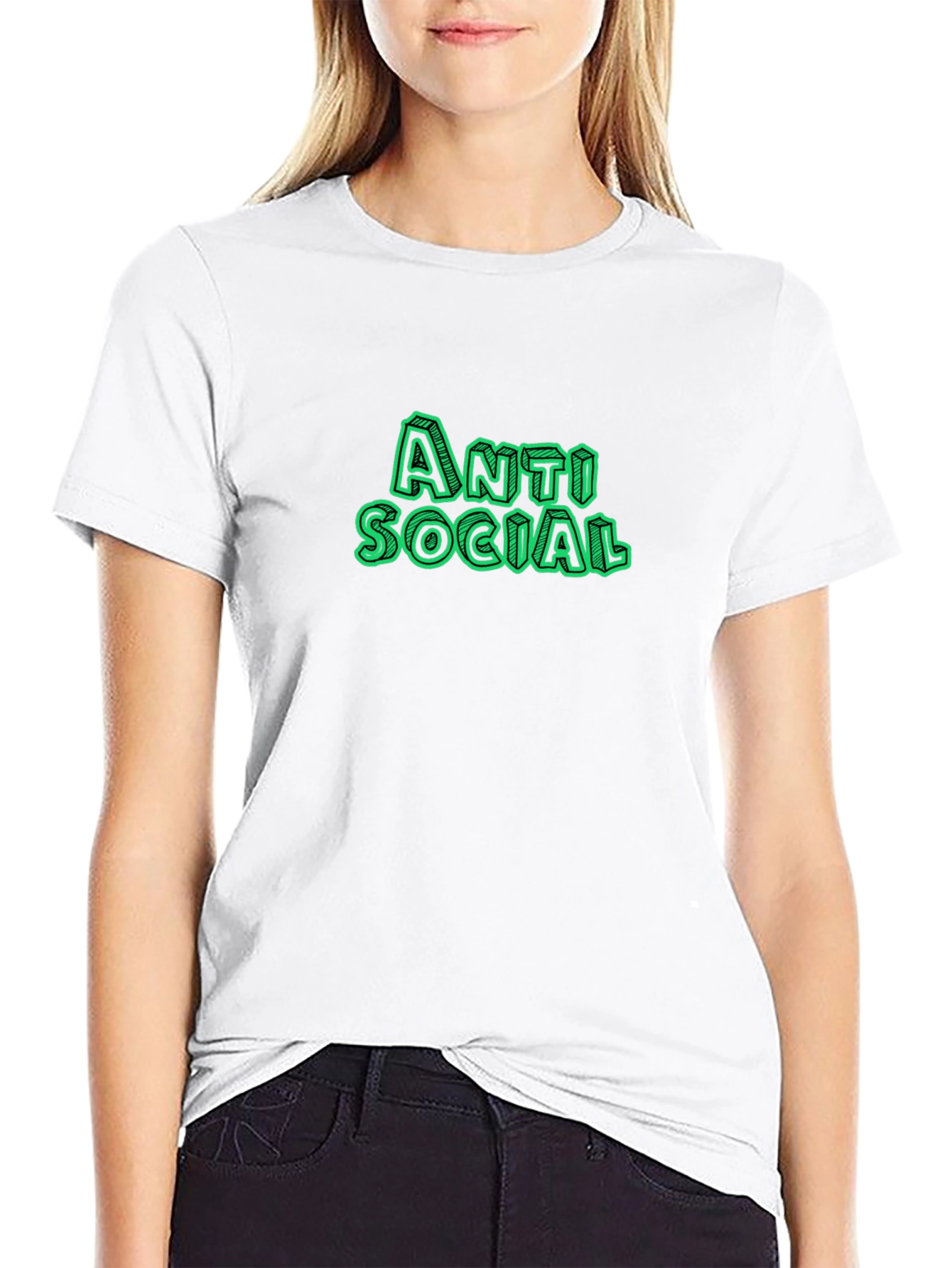 Anti Social Green Text Black T-Shirt