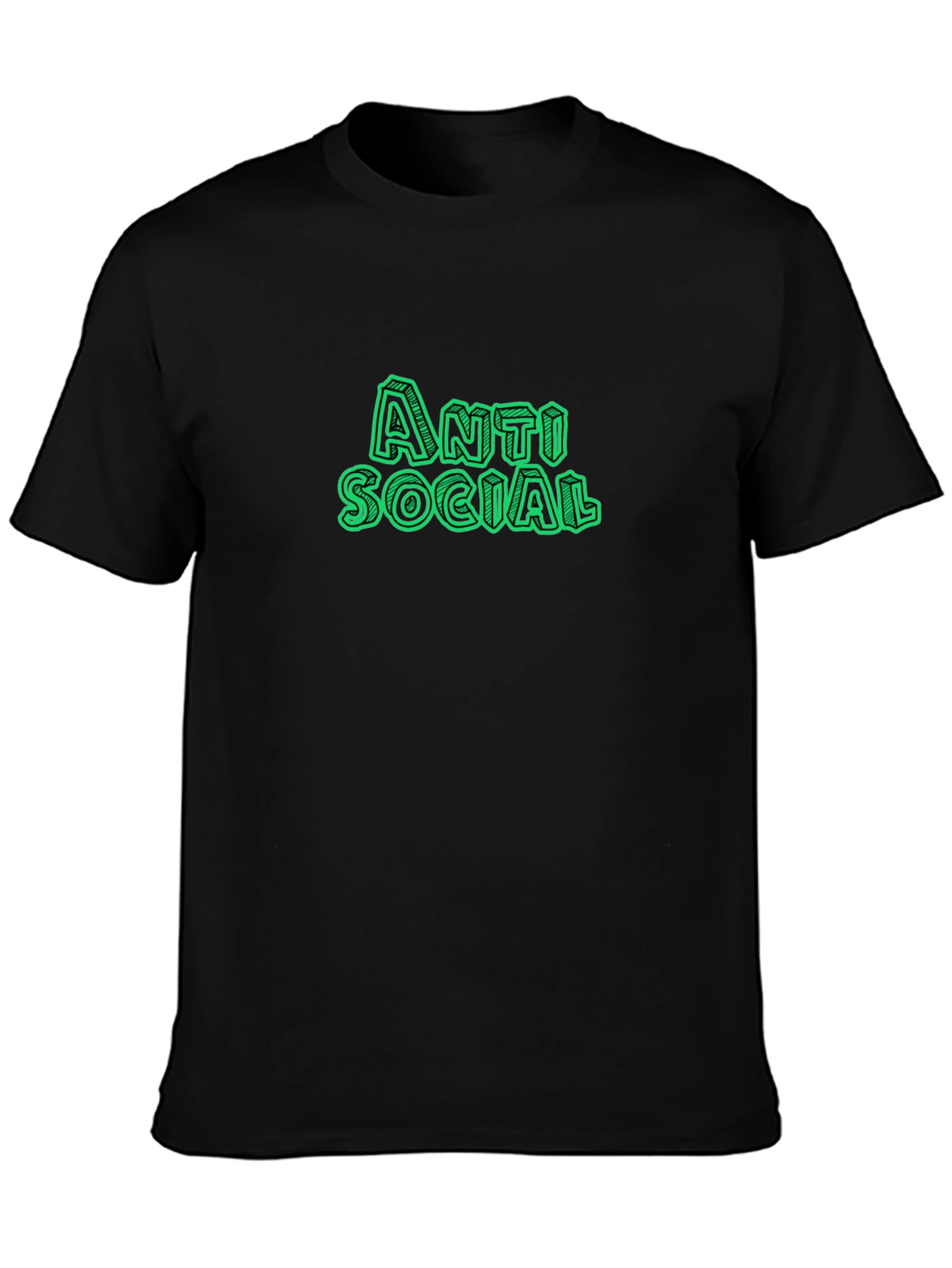 Anti Social Green Text Black T-Shirt