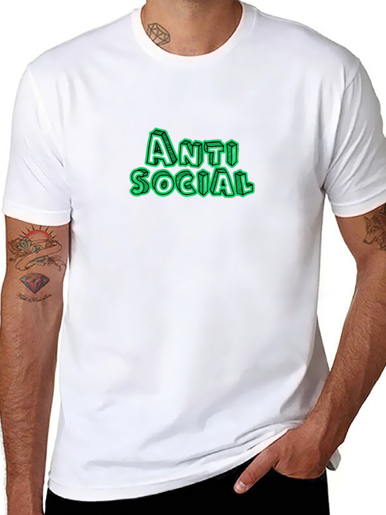 Anti Social Green Text Black T-Shirt