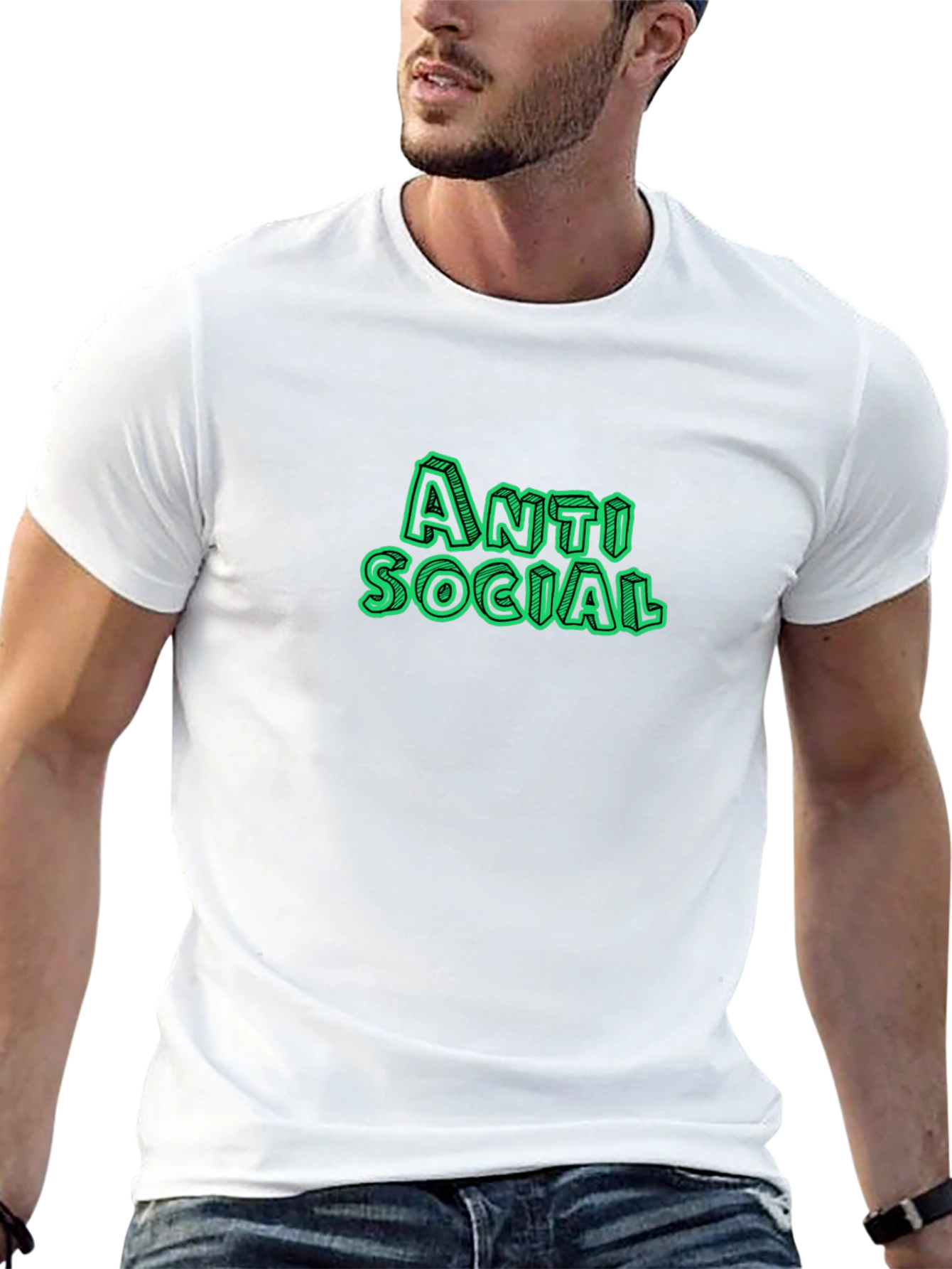 Anti Social Green Text Black T-Shirt