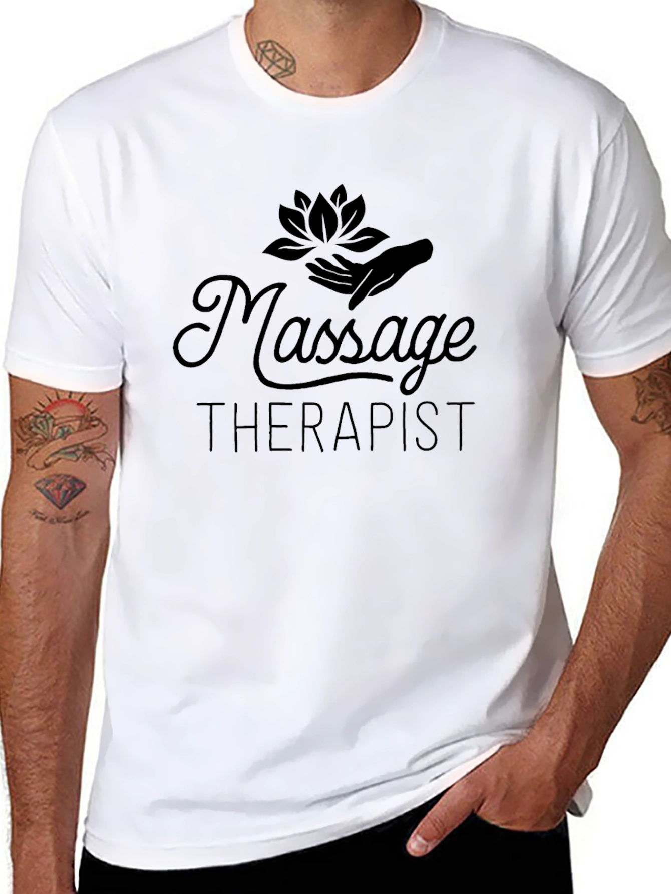 Massage Therapist T-Shirt - Lotus Hand Design Black