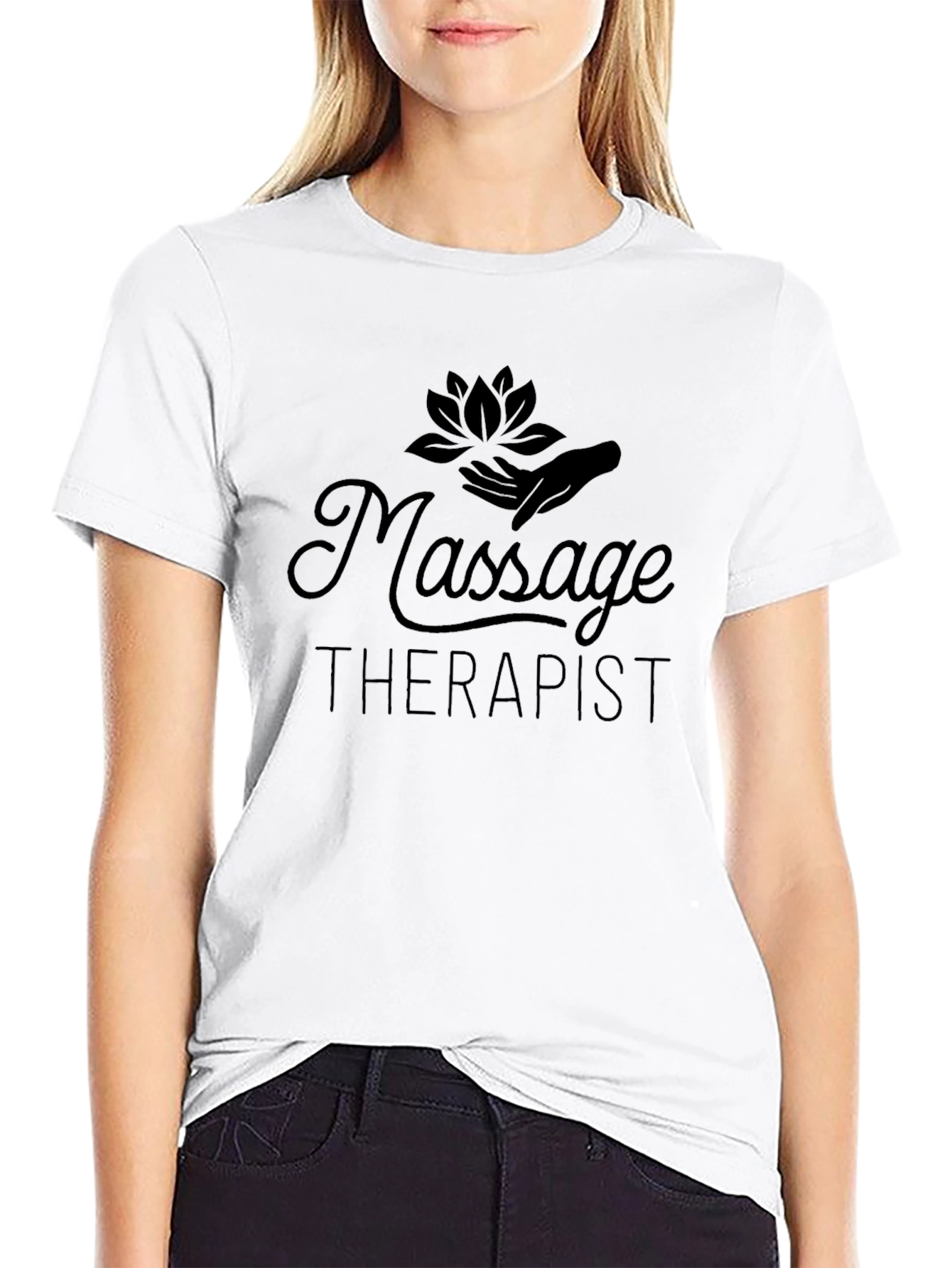 Massage Therapist T-Shirt - Lotus Hand Design Black