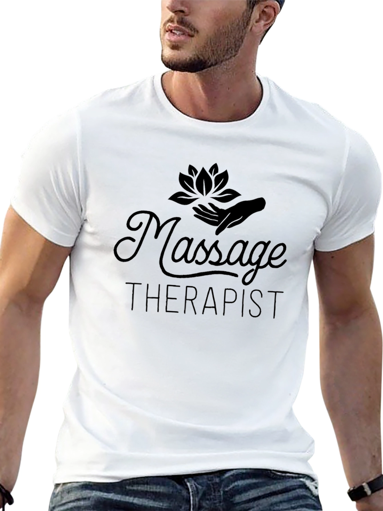 Massage Therapist T-Shirt - Lotus Hand Design Black