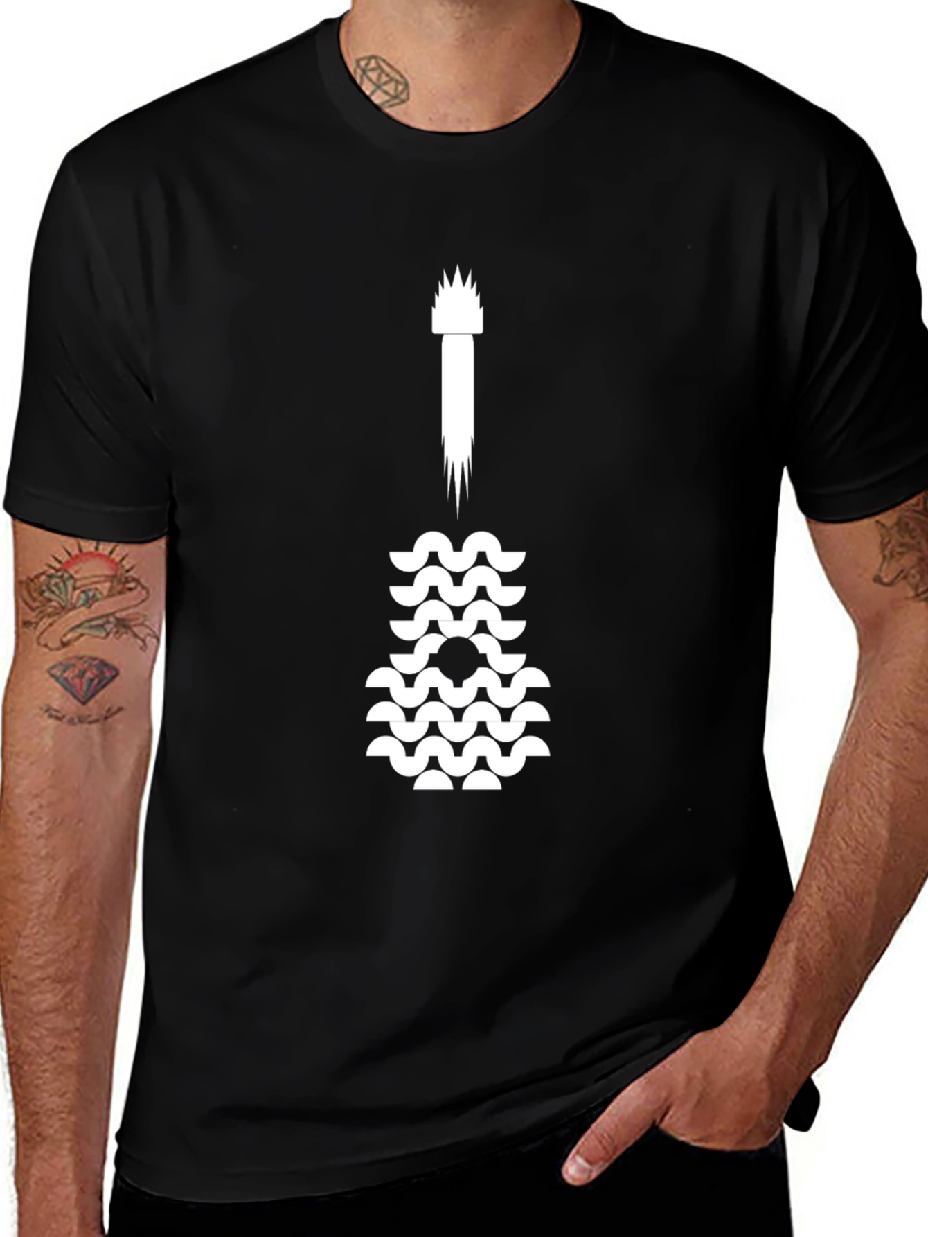 Guitar Wave Graphic Tee - Black Cotton Casual Top