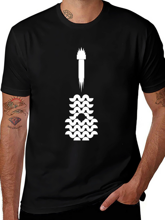 Guitar Wave Graphic Tee - Black Cotton Casual Top