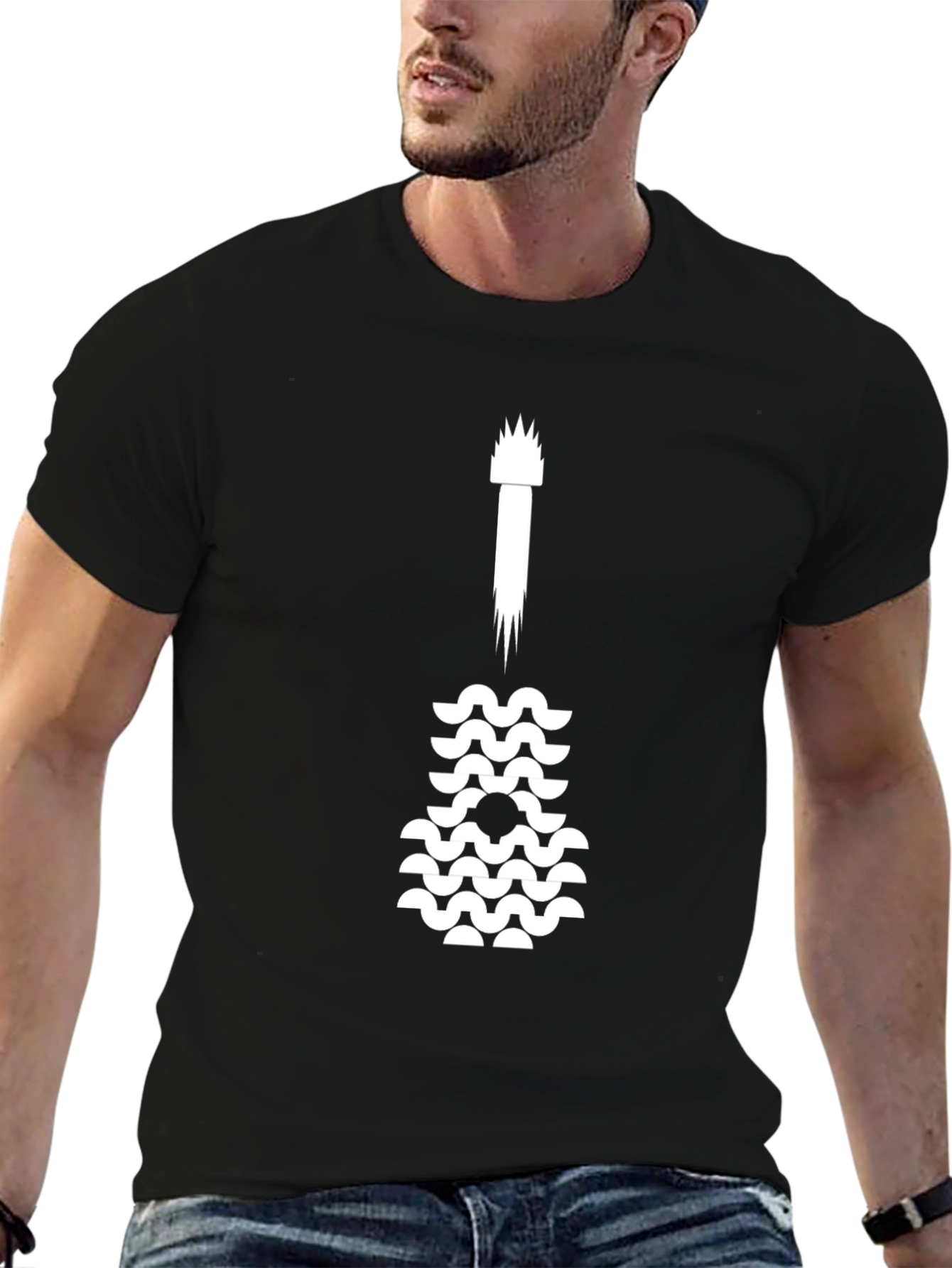 Guitar Wave Graphic Tee - Black Cotton Casual Top