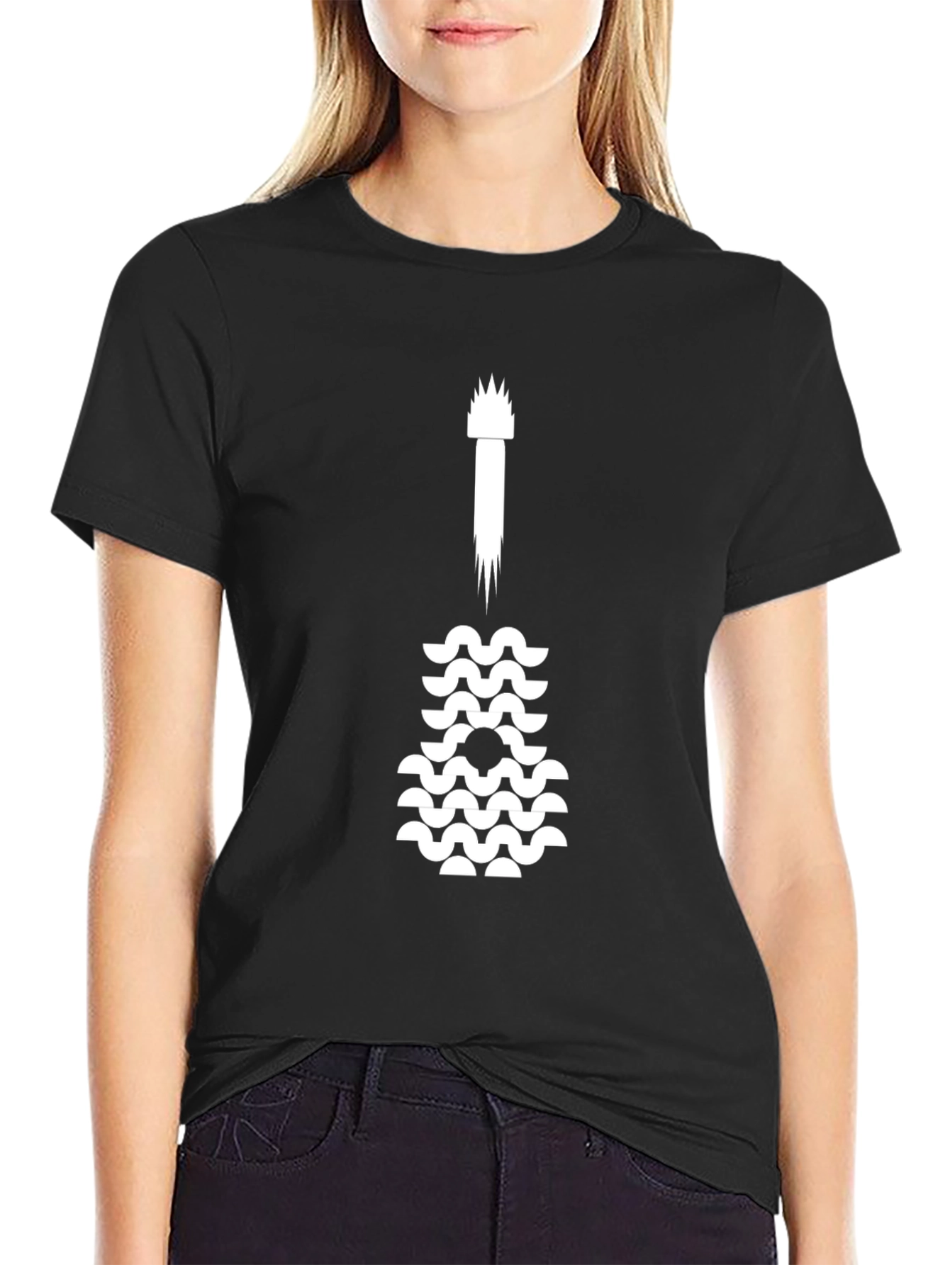 Guitar Wave Graphic Tee - Black Cotton Casual Top