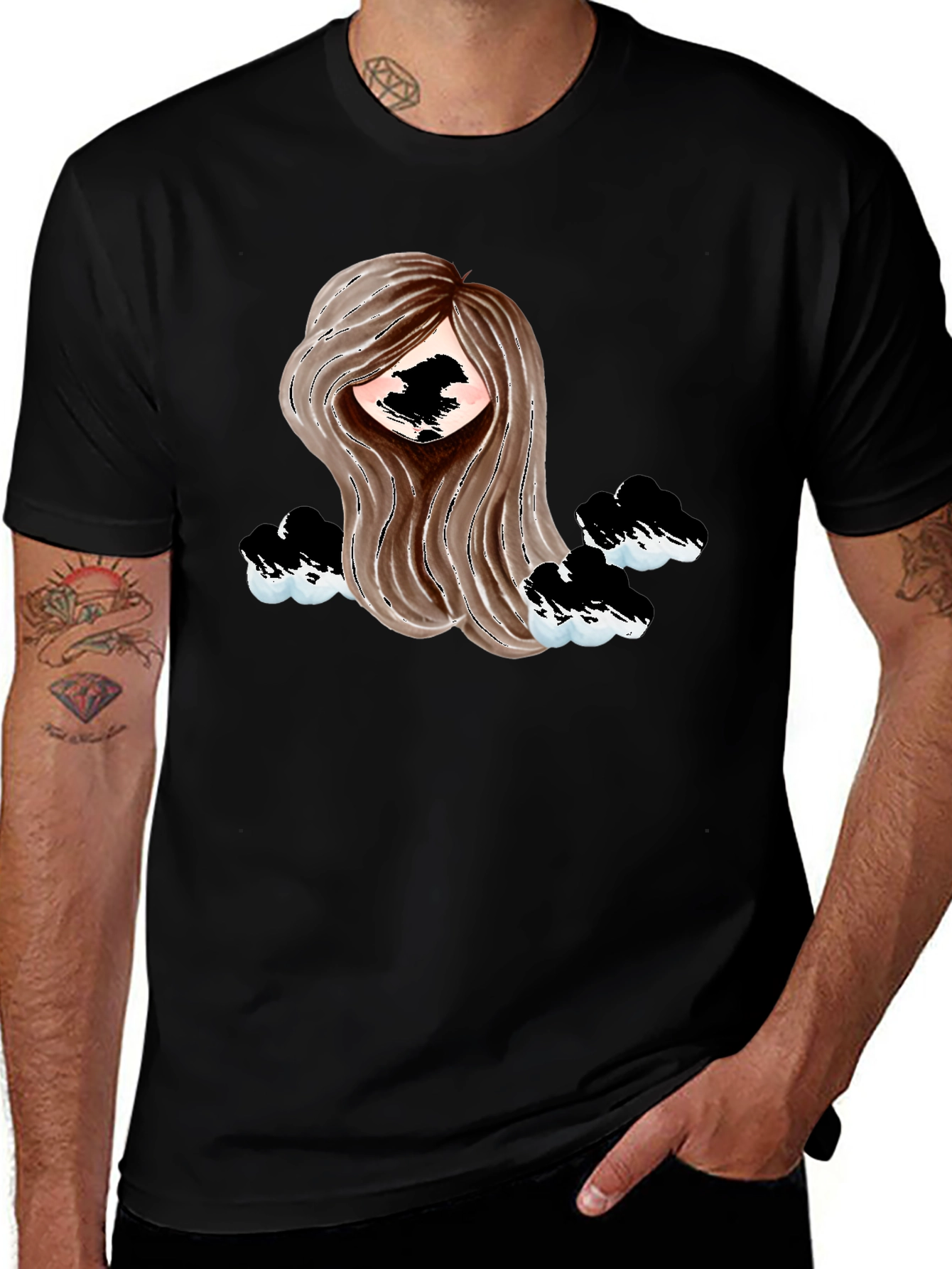 Stylish Black Tee with Abstract Girl Design
