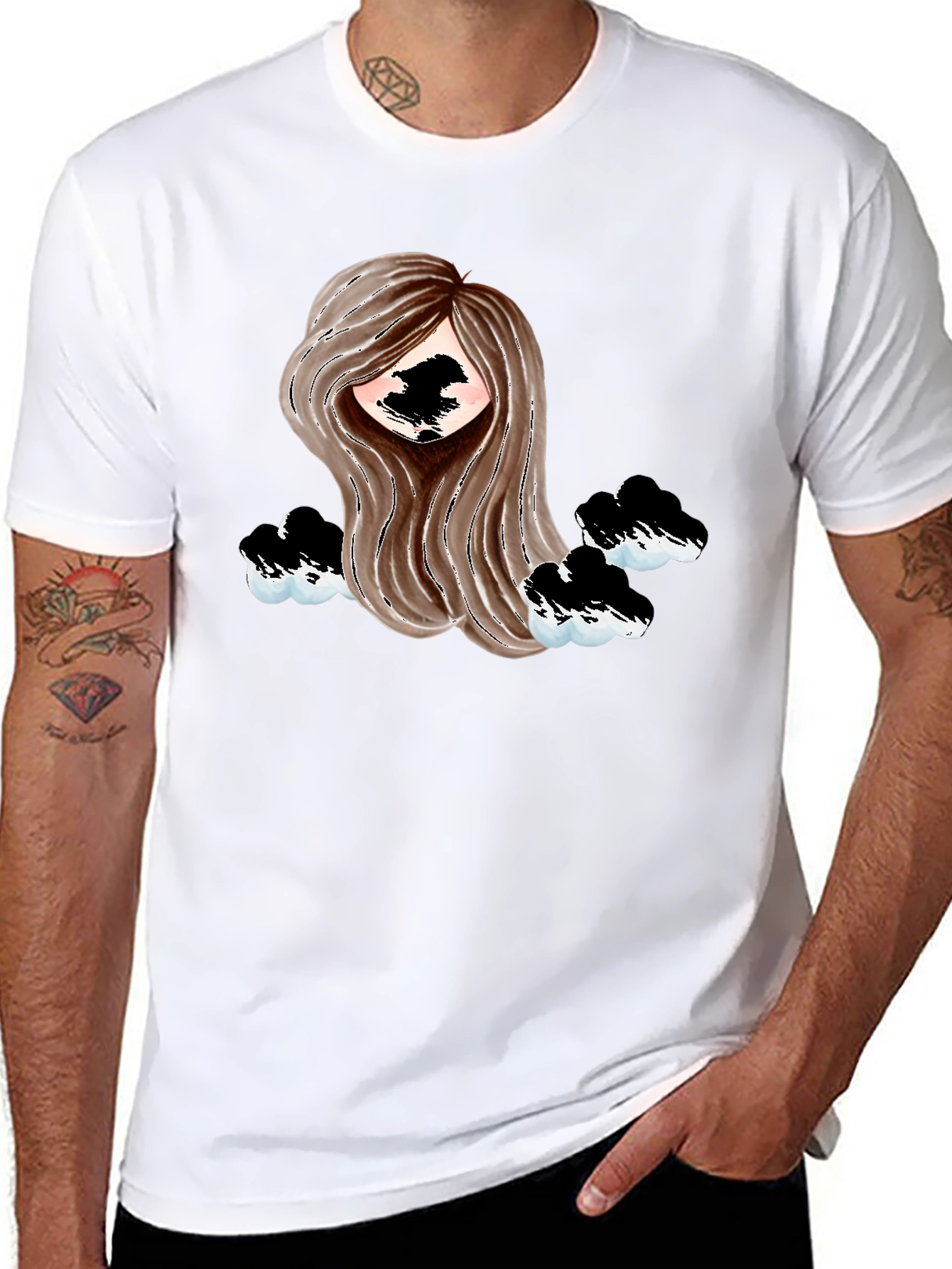 Stylish Black Tee with Abstract Girl Design