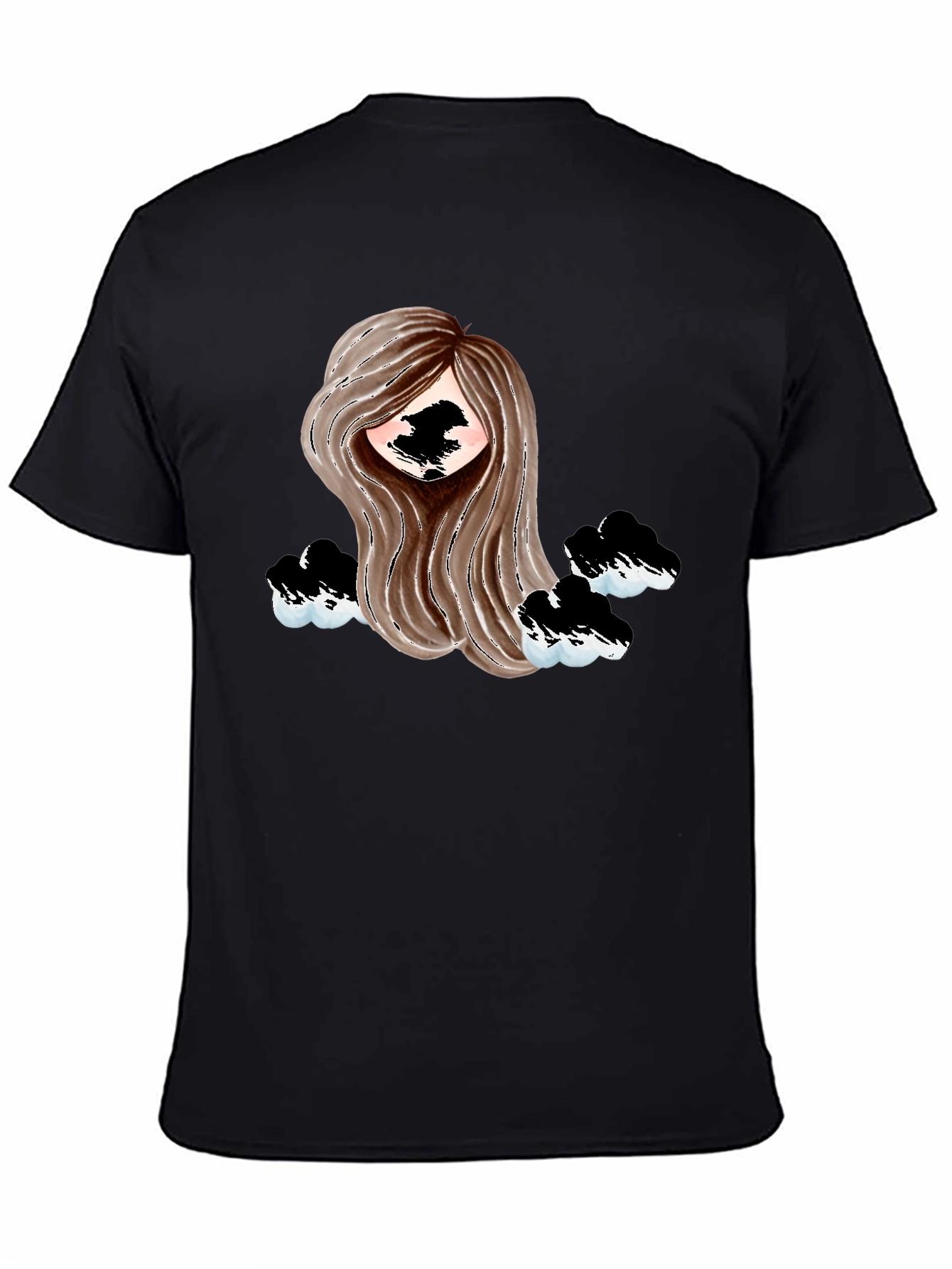 Stylish Black Tee with Abstract Girl Design