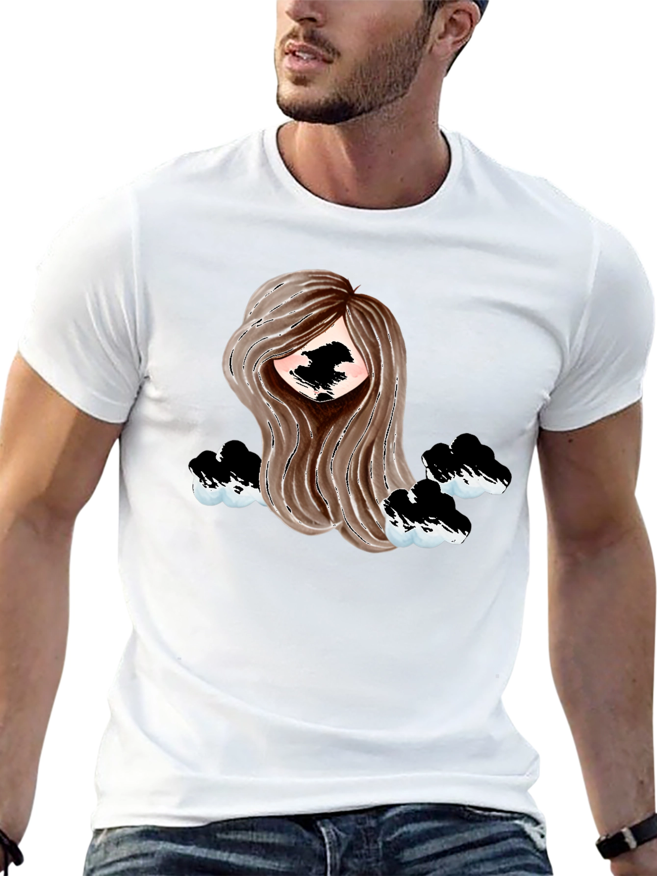 Stylish Black Tee with Abstract Girl Design