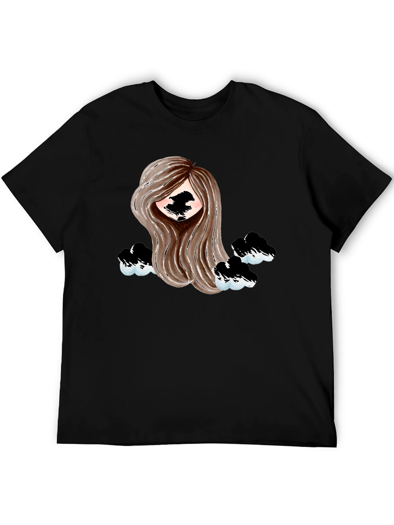 Stylish Black Tee with Abstract Girl Design