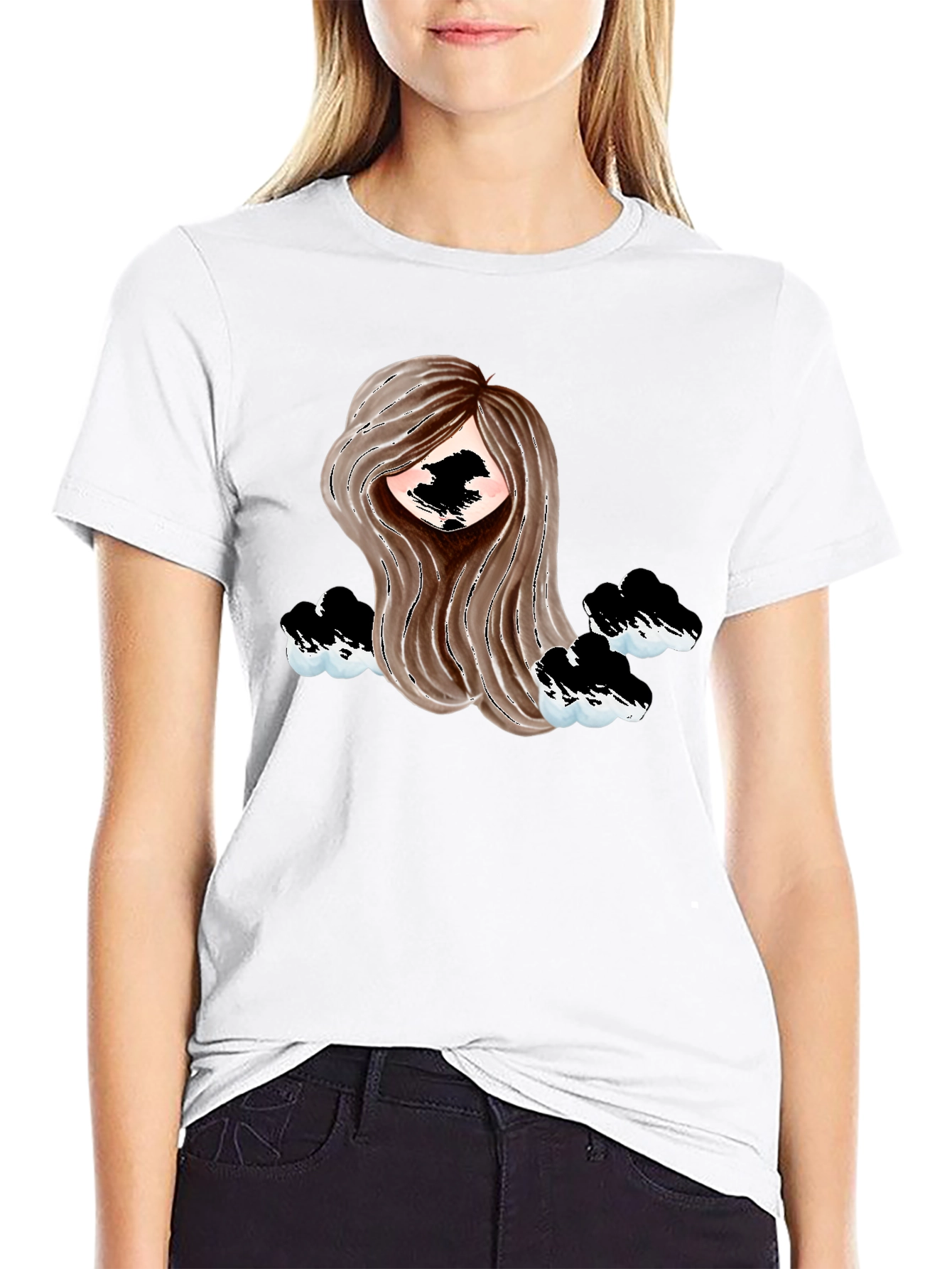 Stylish Black Tee with Abstract Girl Design