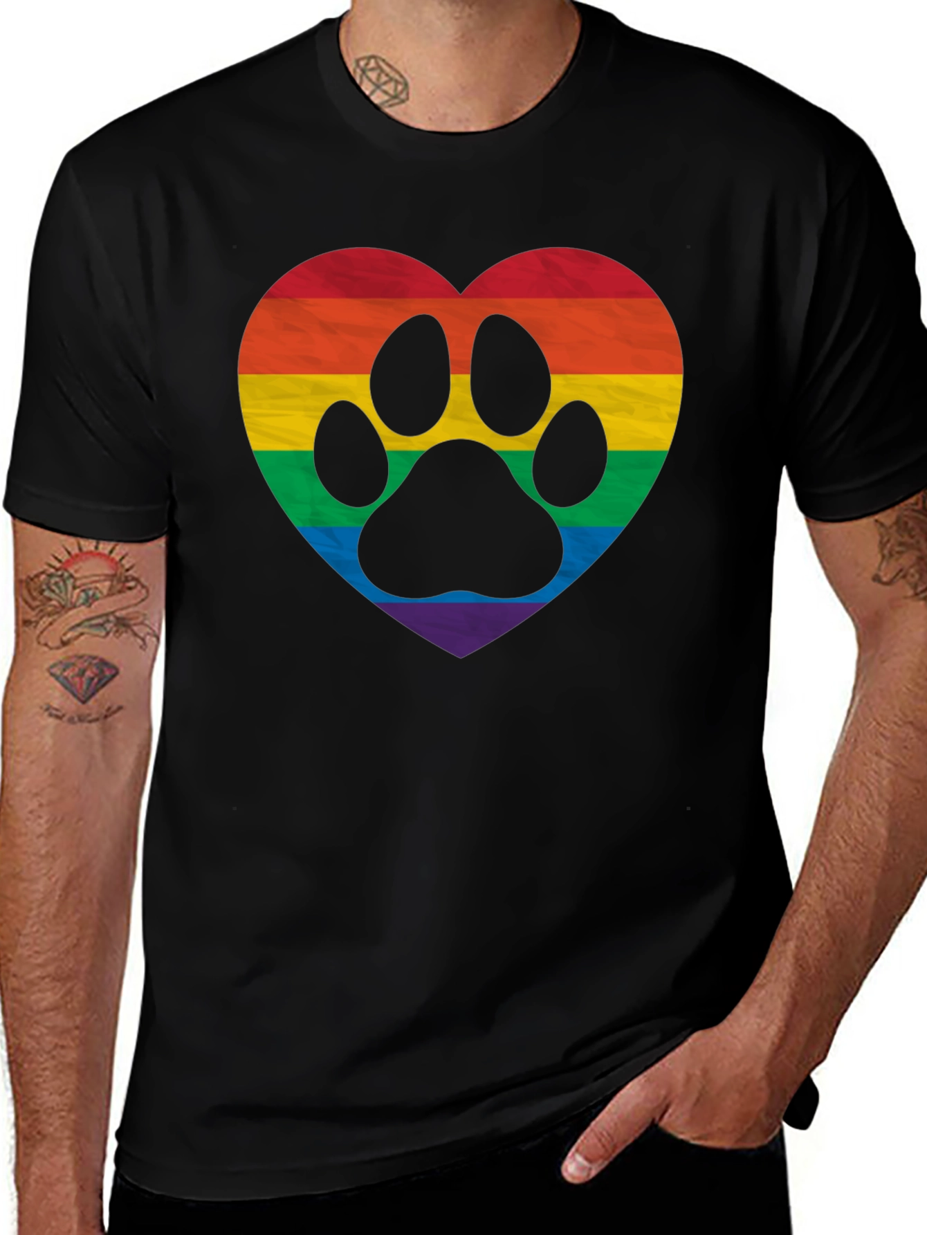 LGBTQ+ Rainbow Paw Print Heart T-Shirt
