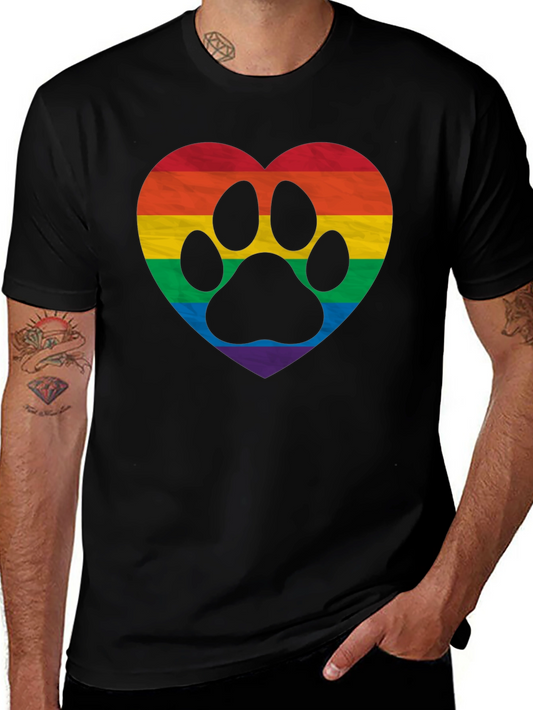 LGBTQ+ Rainbow Paw Print Heart T-Shirt