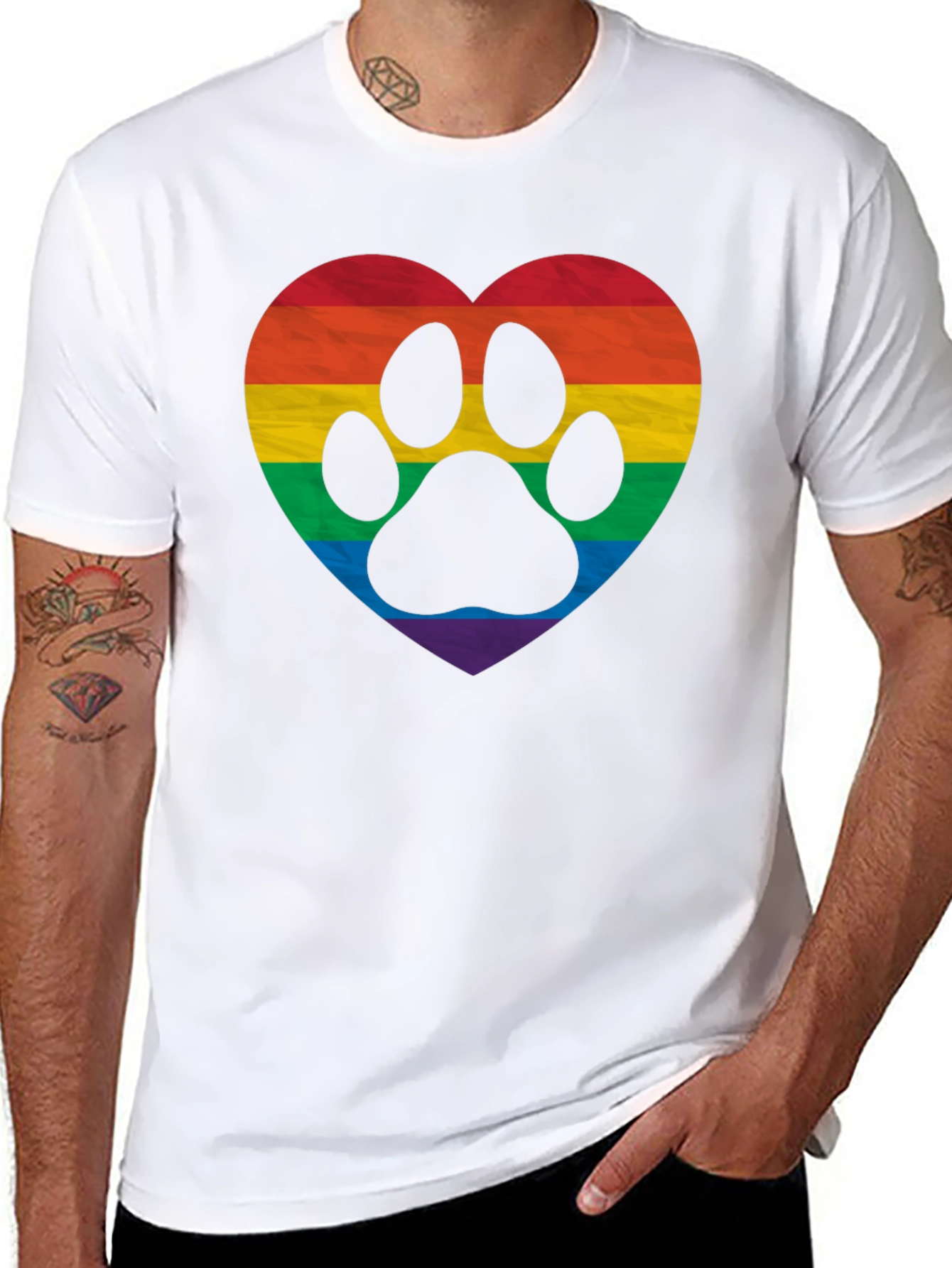 LGBTQ+ Rainbow Paw Print Heart T-Shirt
