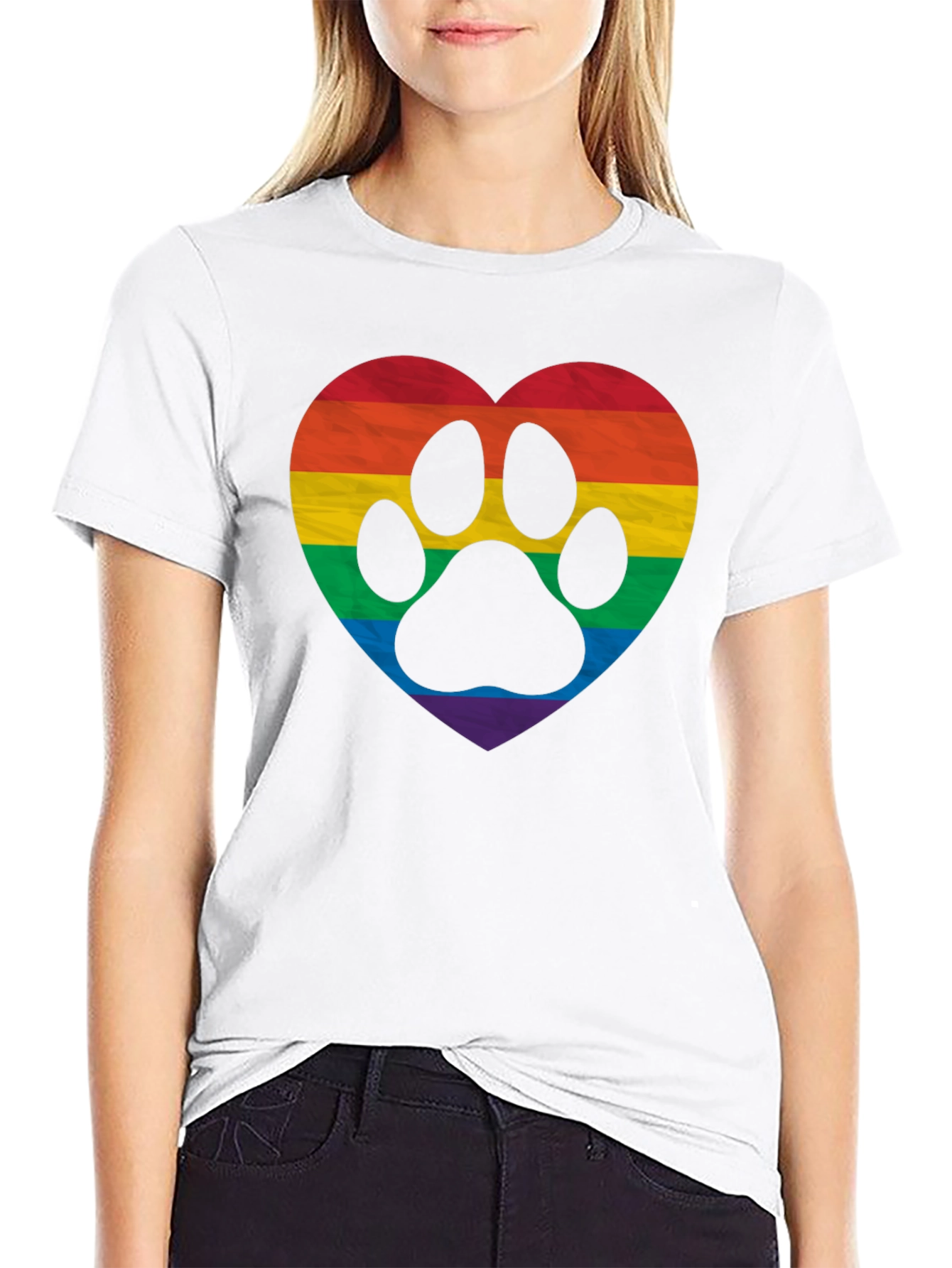 LGBTQ+ Rainbow Paw Print Heart T-Shirt