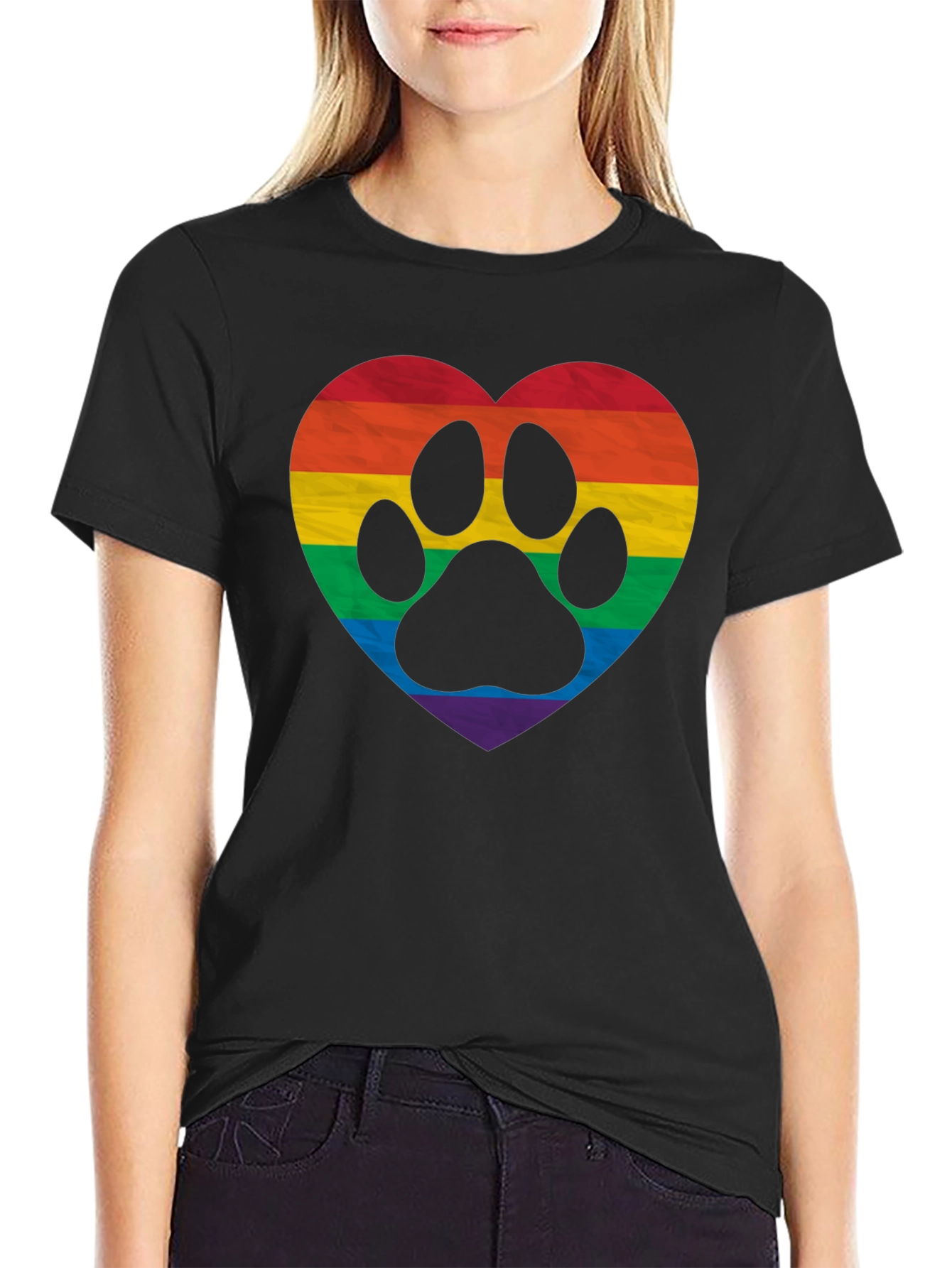 LGBTQ+ Rainbow Paw Print Heart T-Shirt