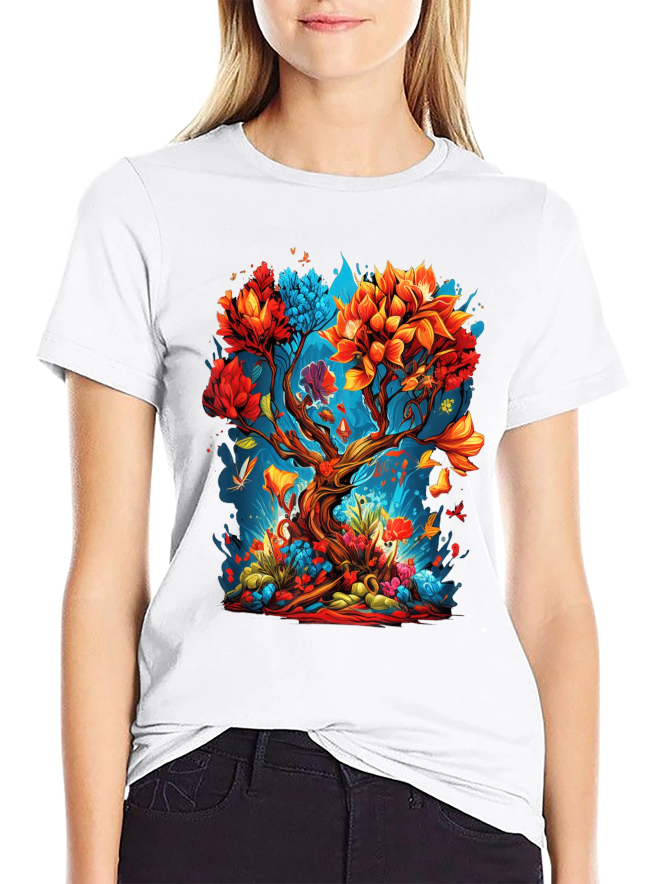 Vibrant Tree Graphic Black T-Shirt