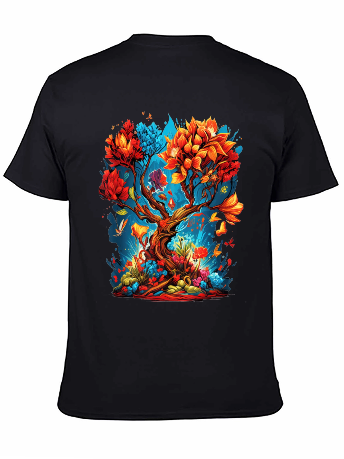 Vibrant Tree Graphic Black T-Shirt